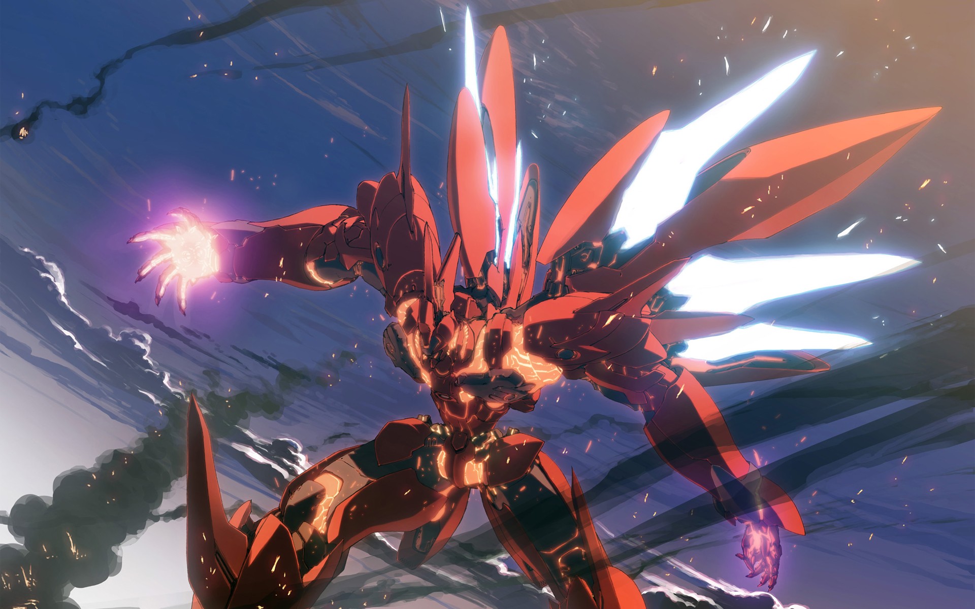 Red Xenogears robot with glowing energy HD Wallpaper