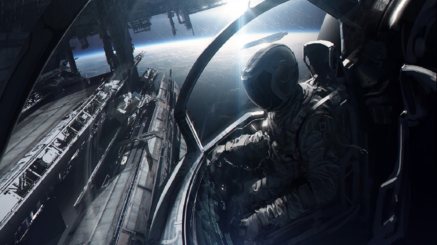 Astronaut in a spaceship cockpit overlooking Earth HD Wallpaper
