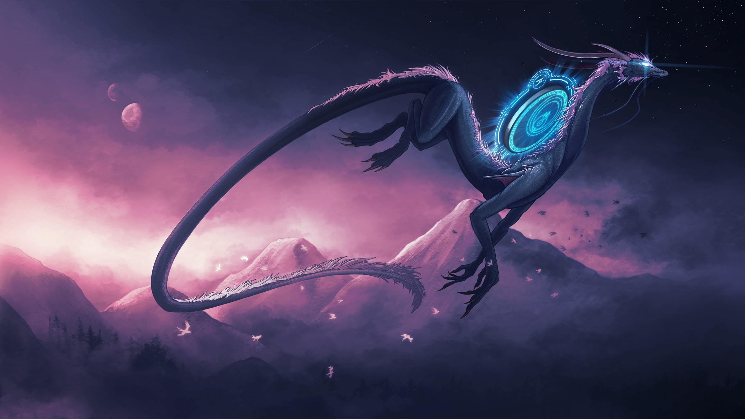 Fantasy dragon with glowing portal on its back HD Wallpaper