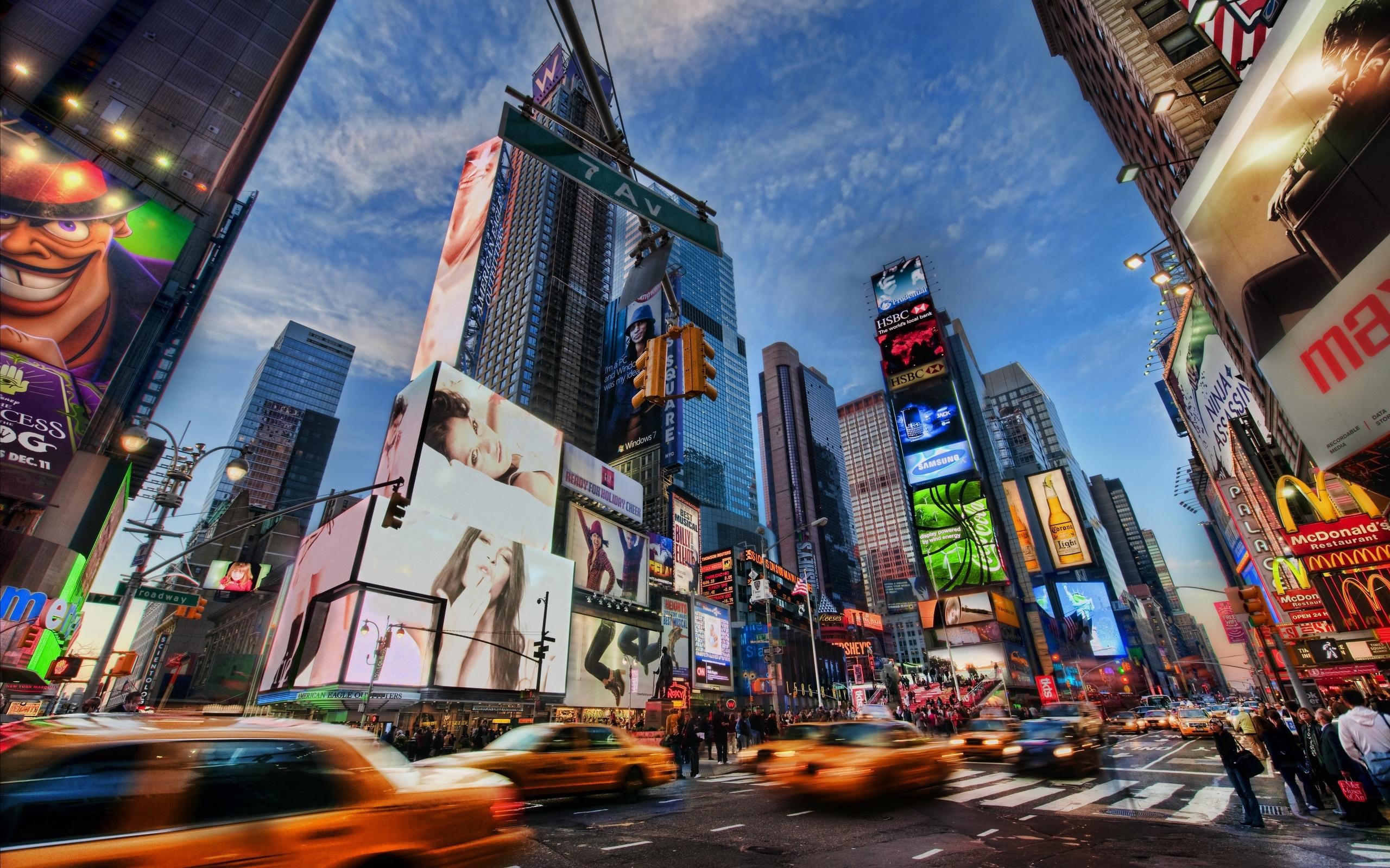 Times Square, New York City with motion blur traffic HD Wallpaper