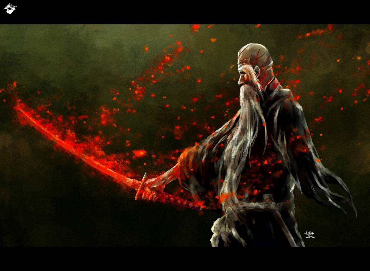 Genryūsai Shigekuni Yamamoto with a flaming sword HD Wallpaper