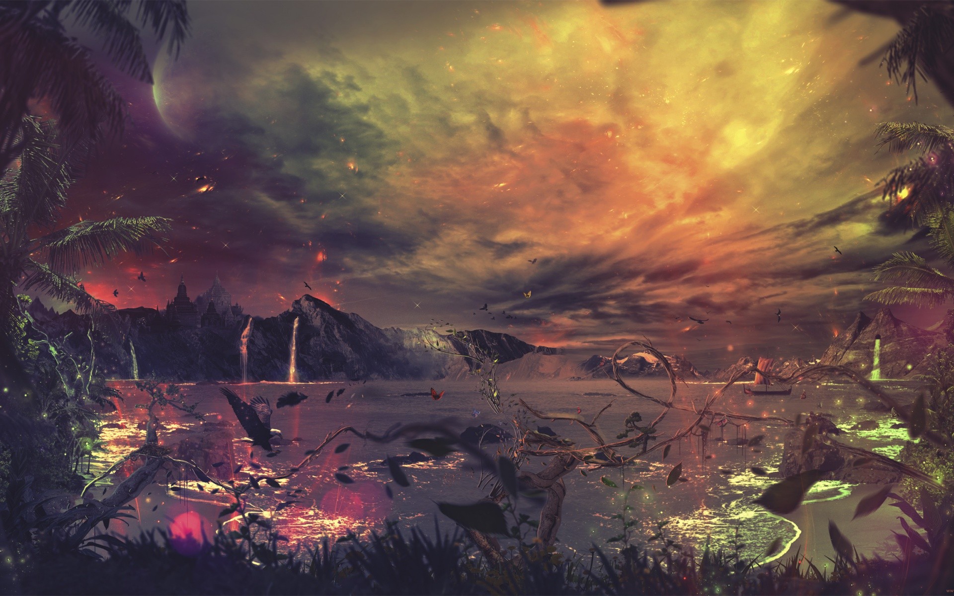 Fantasy digital art of a surreal landscape HD Wallpaper