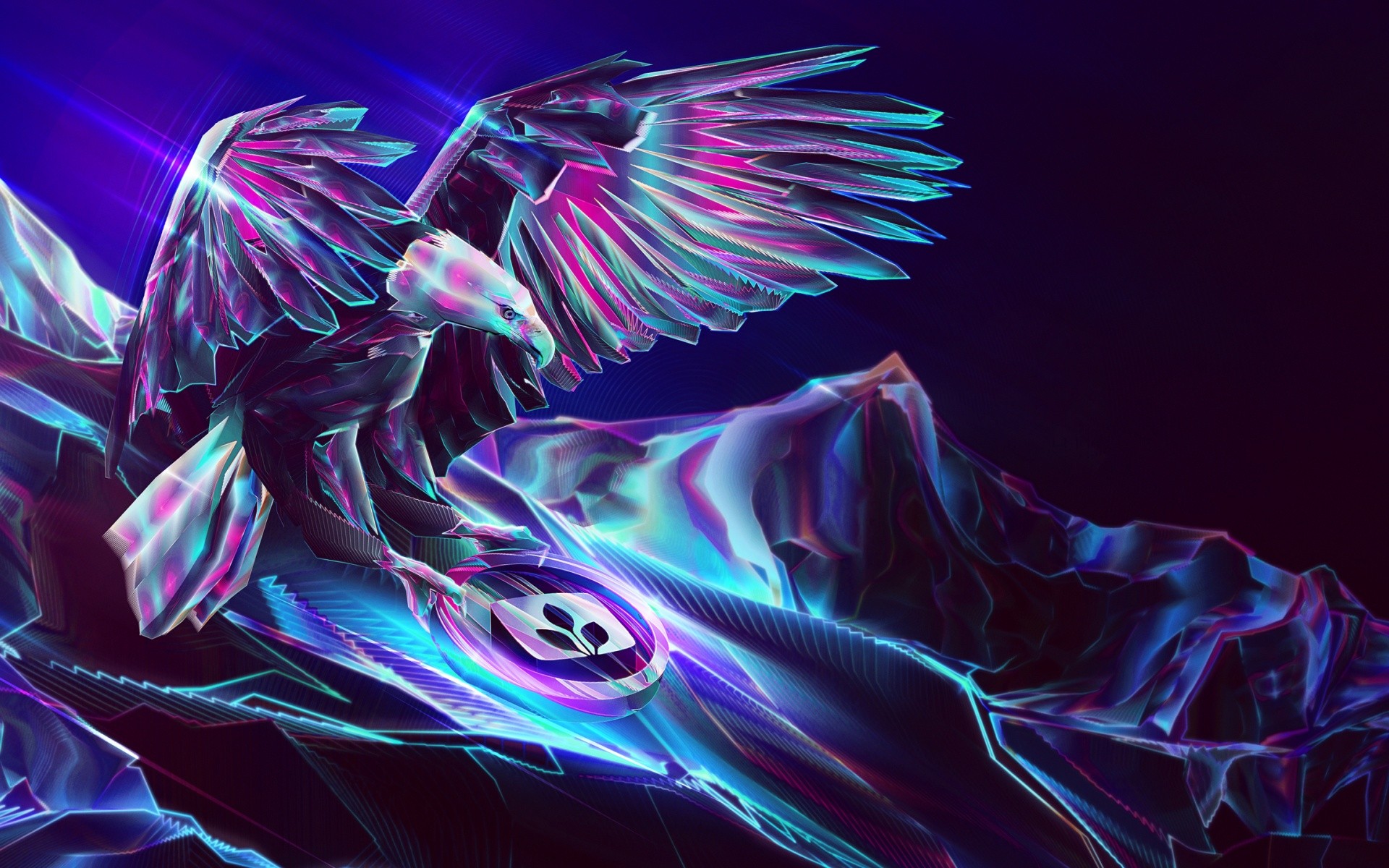 Digital art eagle with cryptocurrency logo on mountain HD Wallpaper