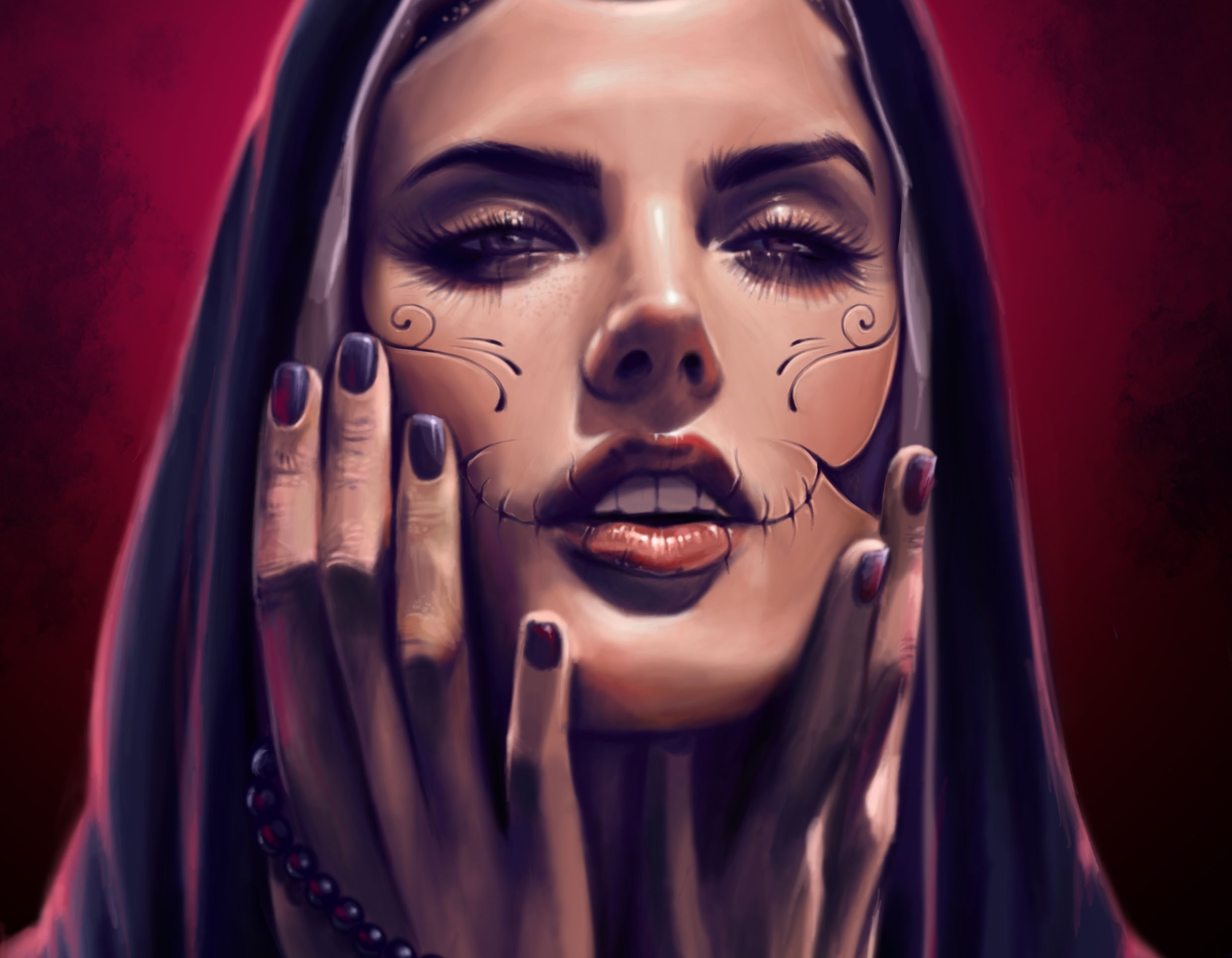 Fantasy girl with sugar skull makeup HD Wallpaper