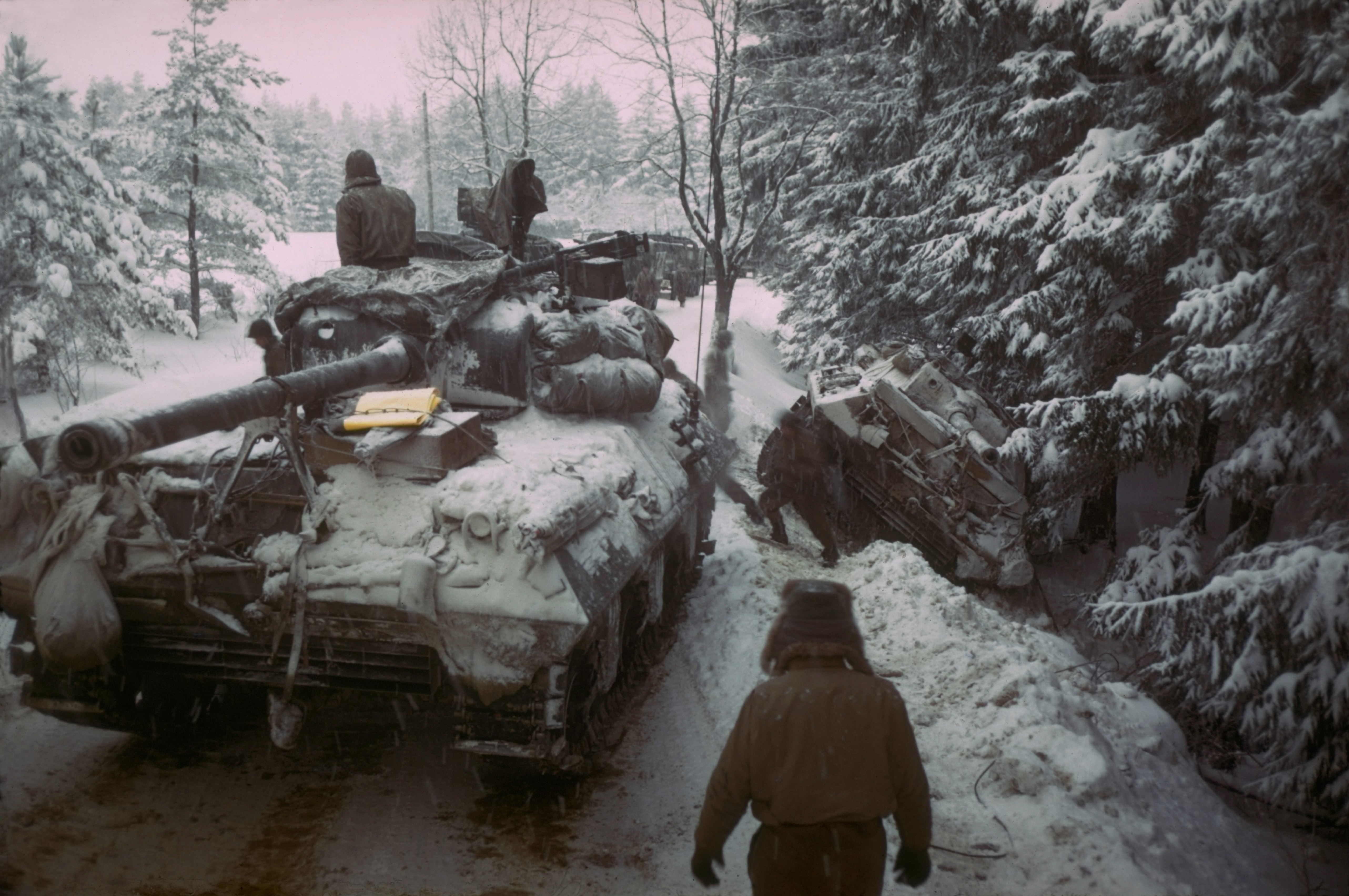 Tanks in a snowy forest during World War II HD Wallpaper