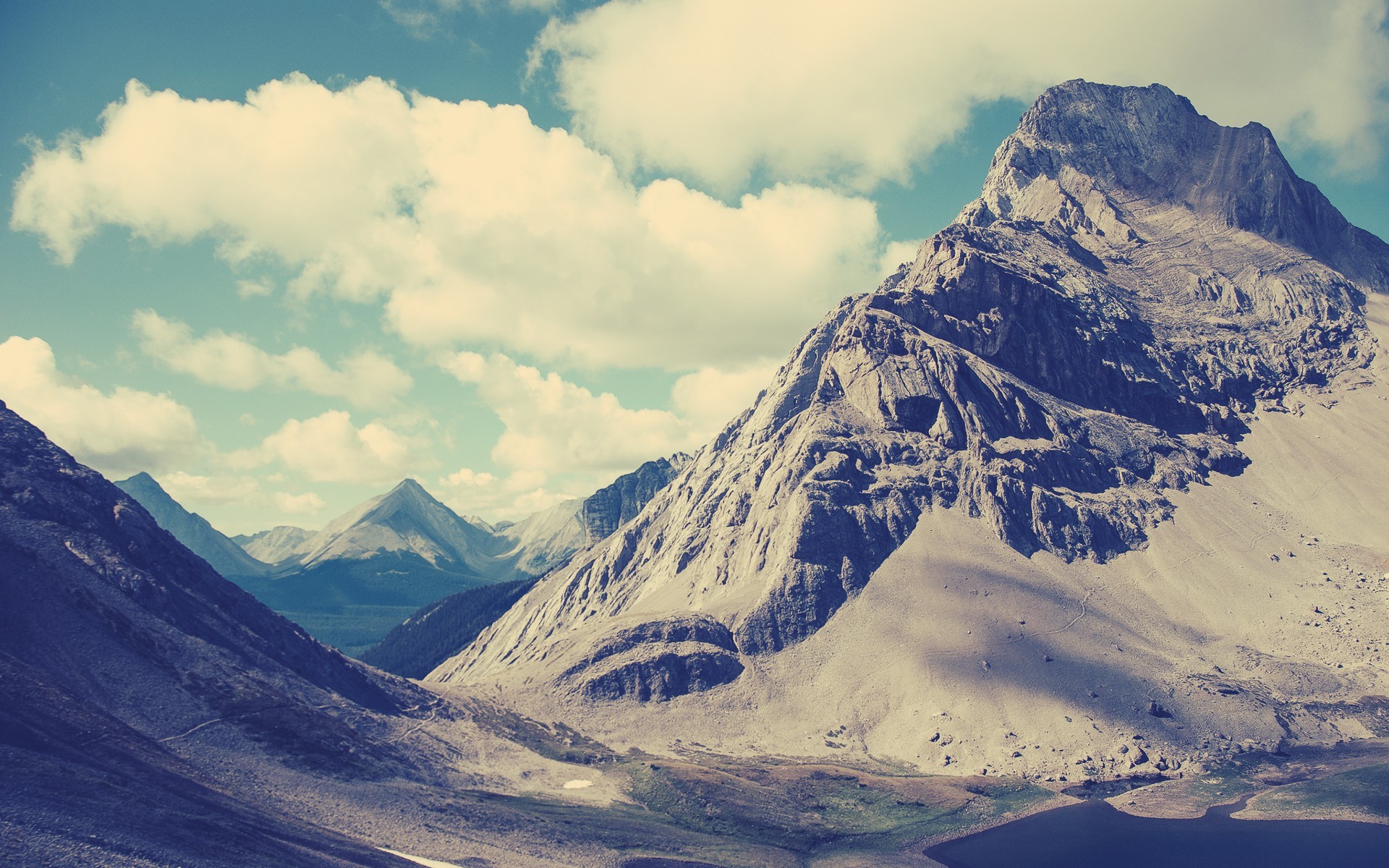 Mountain landscape with clouds and shadows HD Wallpaper