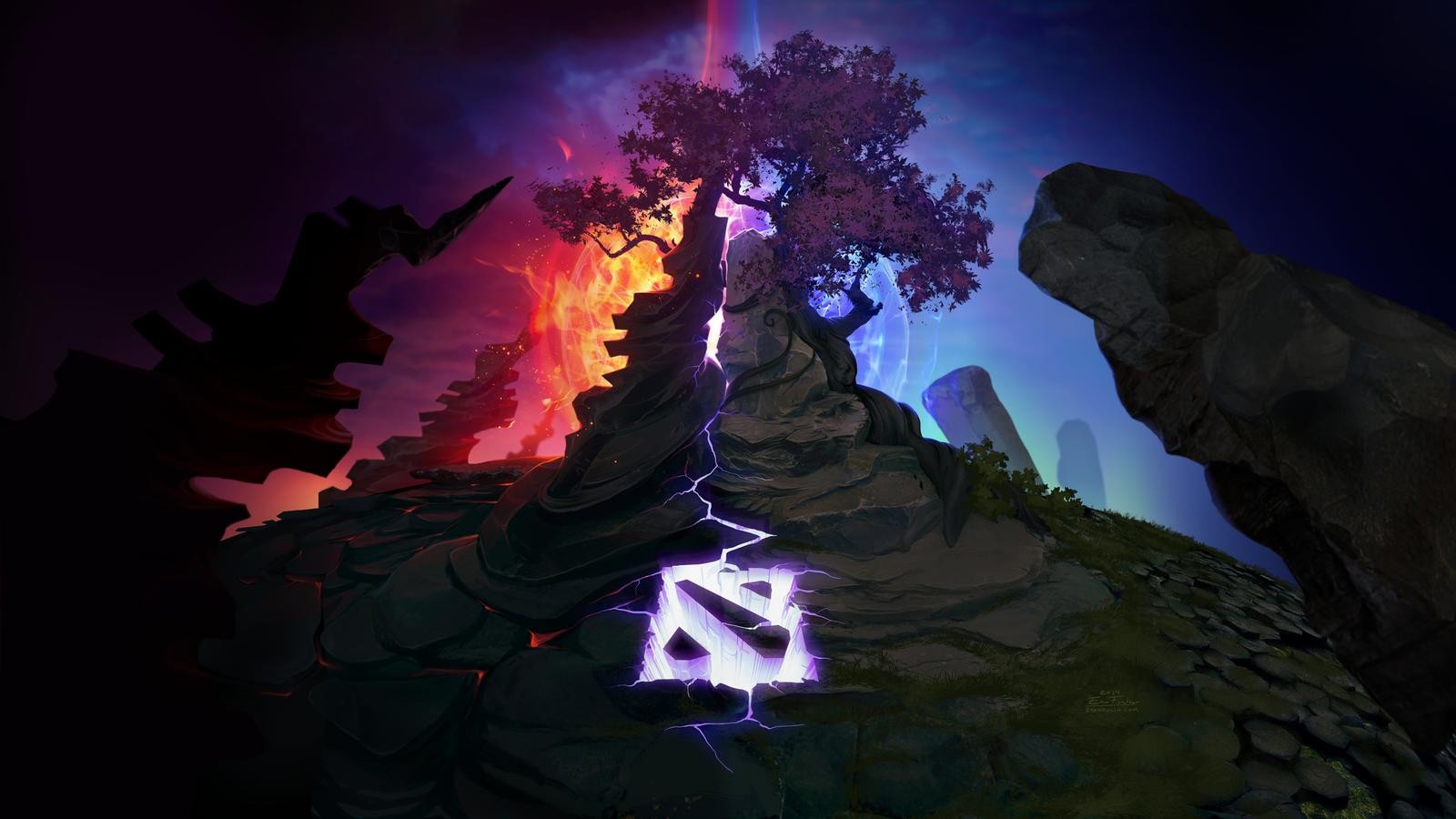 Dota 2 Tree with Fire and Ice Elements HD Wallpaper