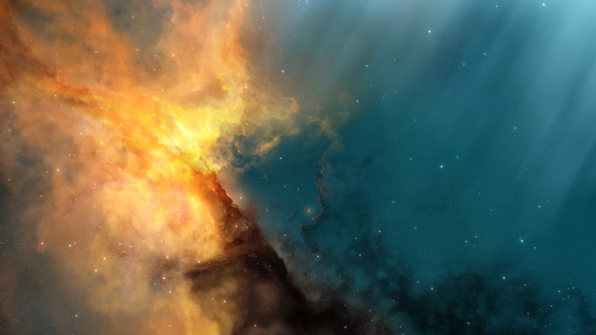 Digital art of a colorful nebula in deep space HD Wallpaper