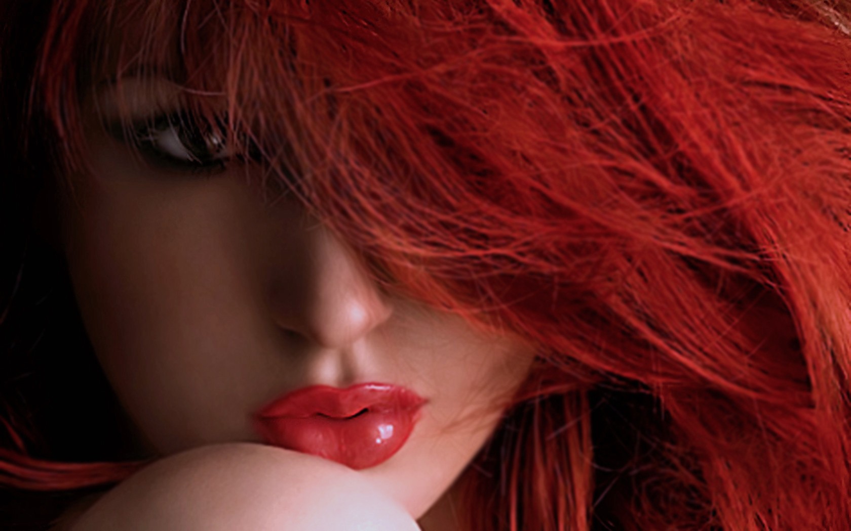 Woman with red hair and red lipstick HD Wallpaper