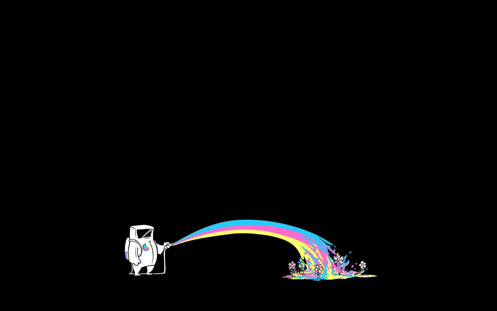 dark space flowers rainbows black humor minimalism HD Wallpaper