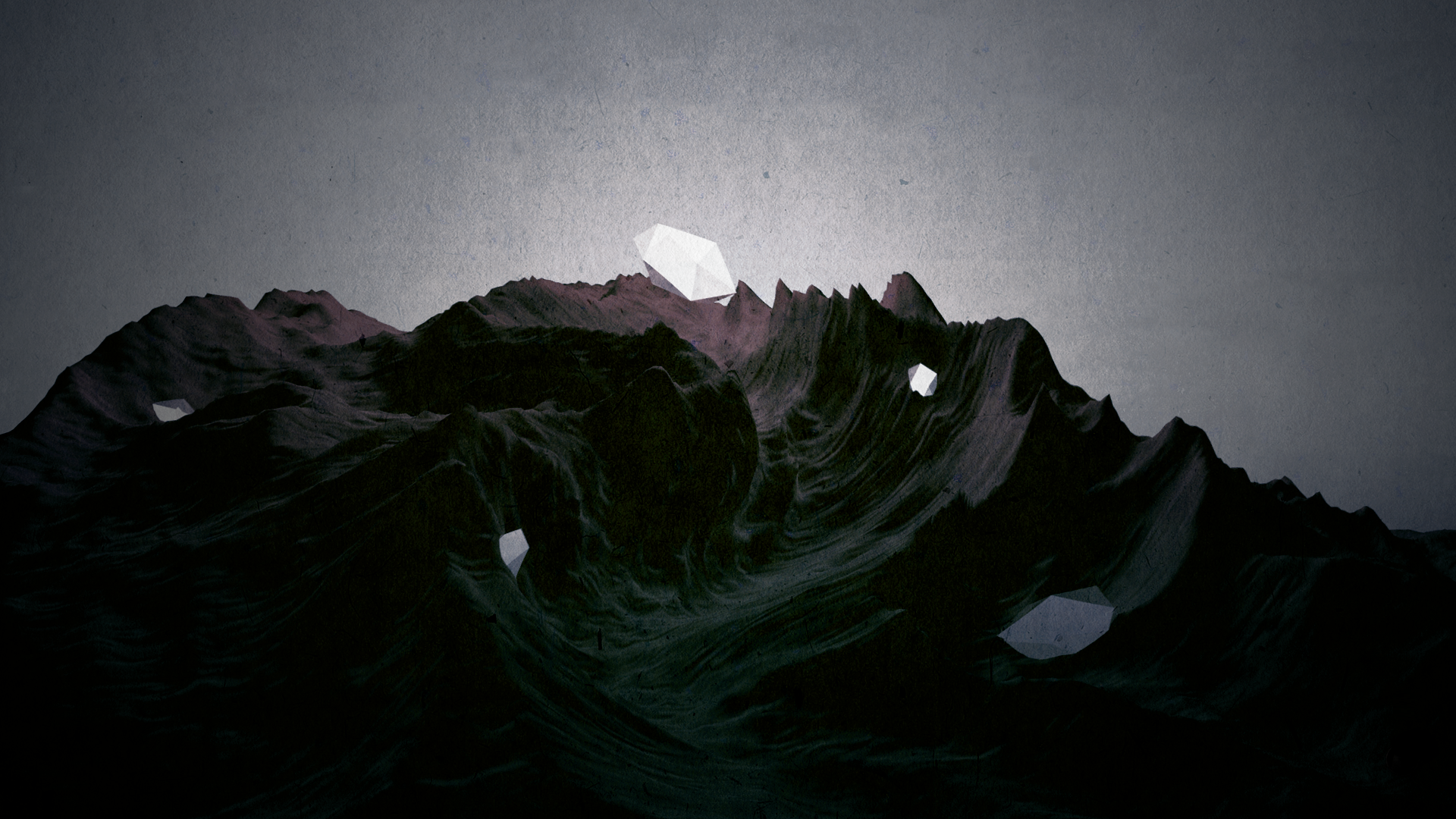 Abstract digital art of geometric shapes on mountains HD Wallpaper