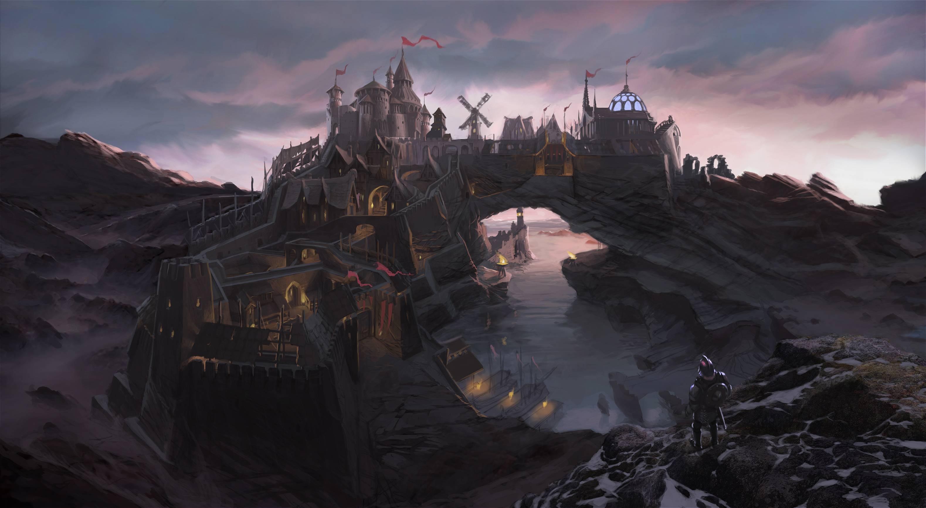 The Elder Scrolls V: Skyrim Castle with Knight HD Wallpaper