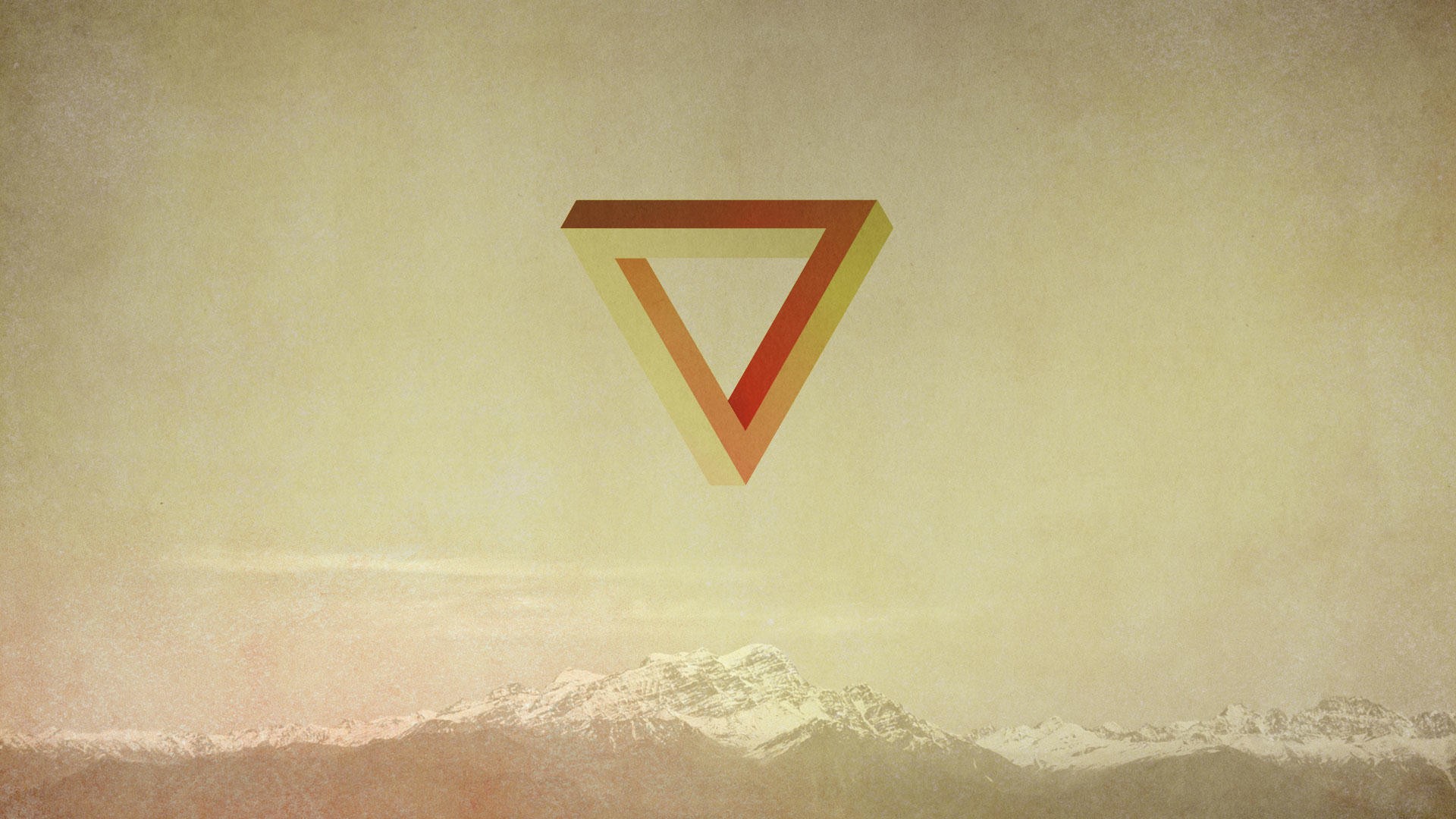 Penrose triangle above snowy mountains HD Wallpaper