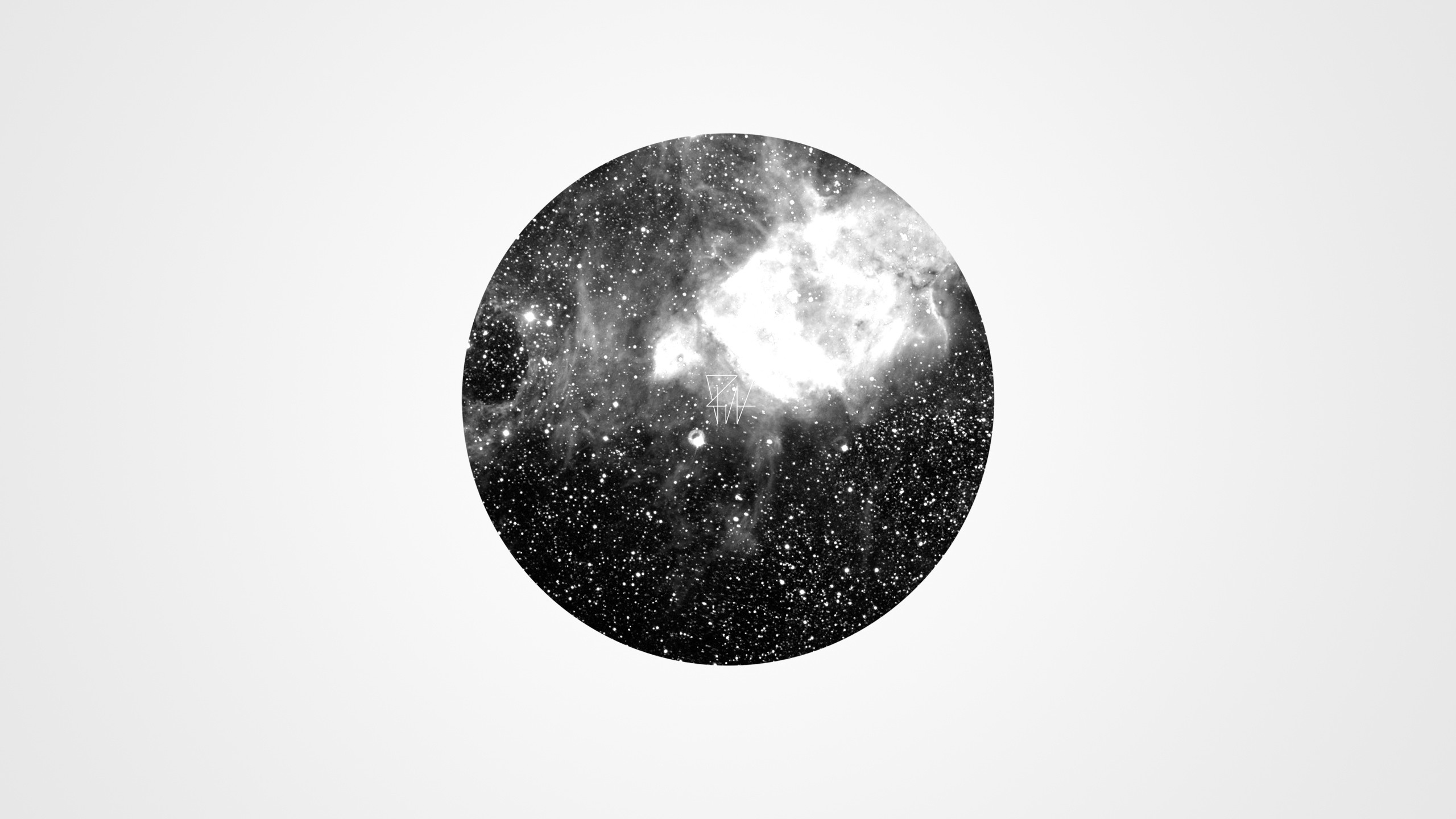 Monochrome circle with galaxy and stars HD Wallpaper
