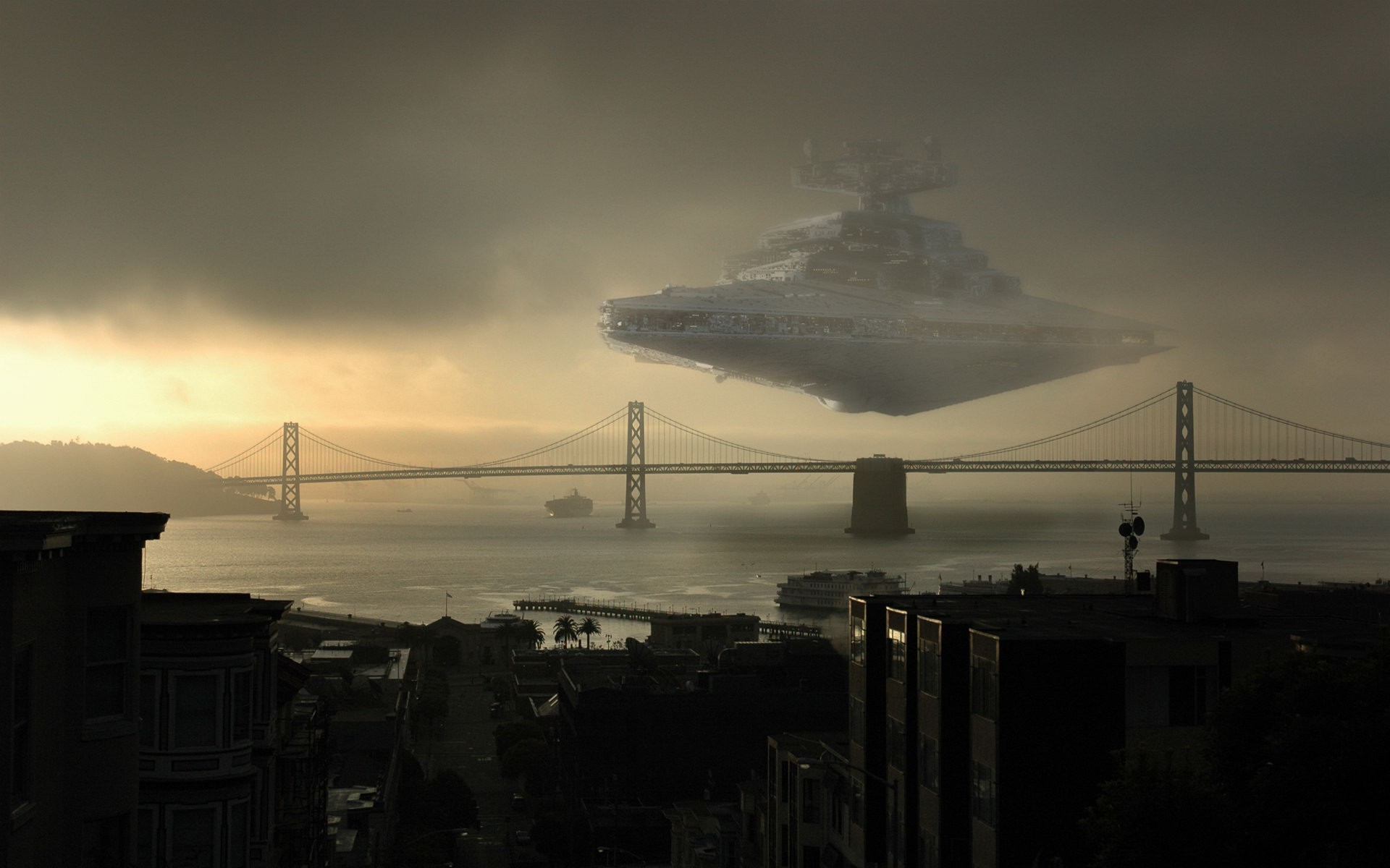 Star Destroyer over San Francisco Bay Bridge HD Wallpaper