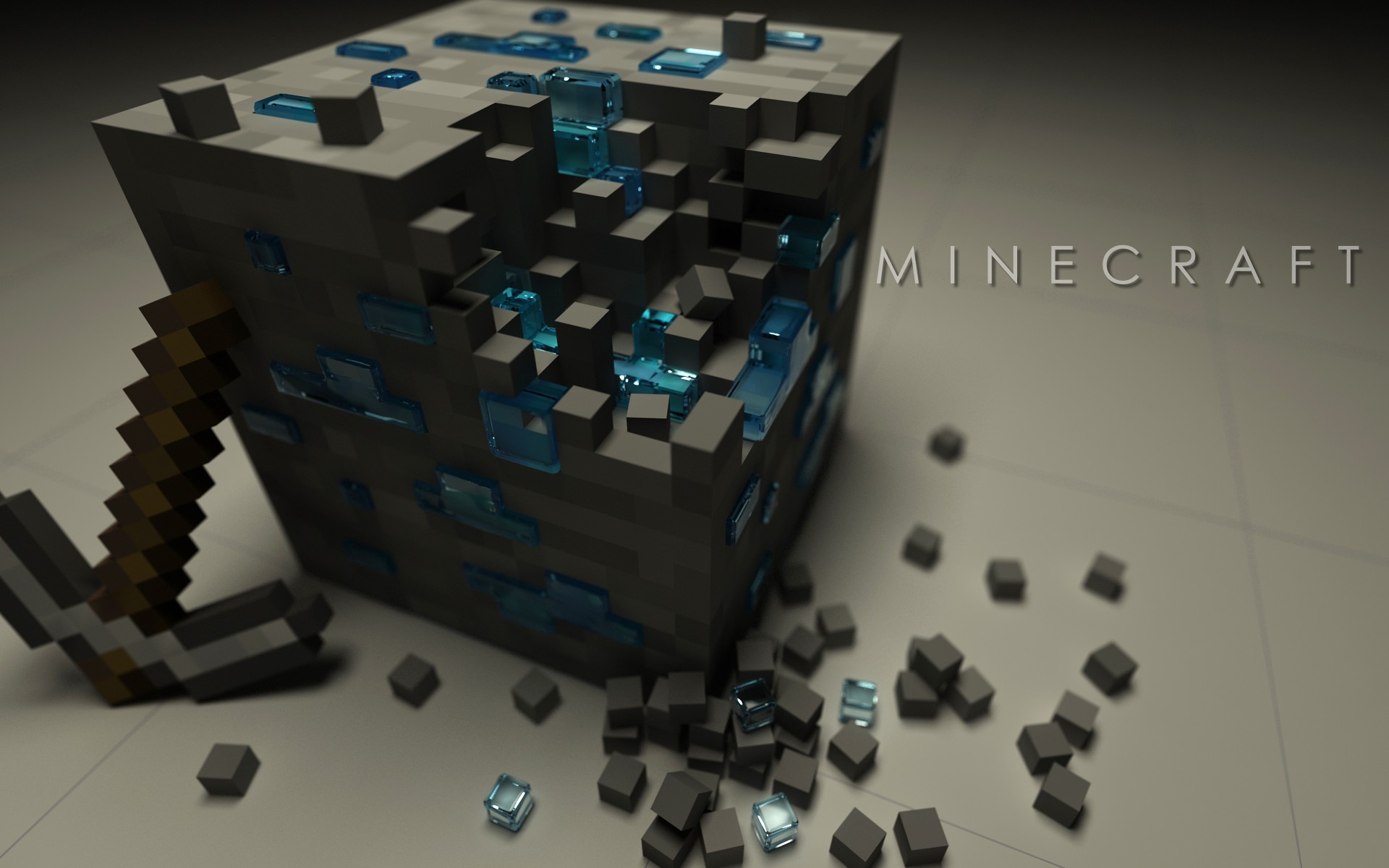 Minecraft diamond ore block with pickaxe HD Wallpaper