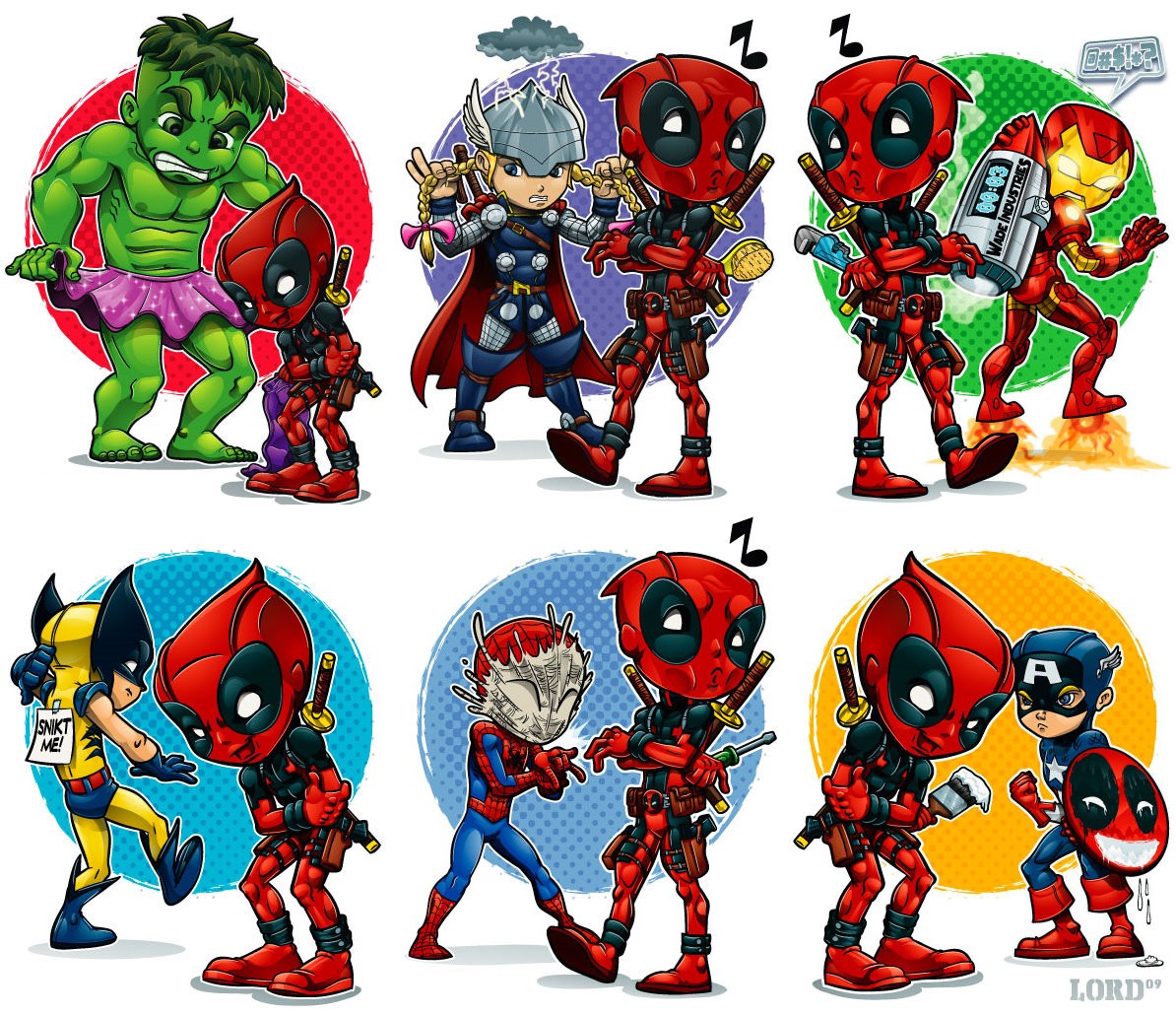 Chibi Marvel Characters with Deadpool HD Wallpaper