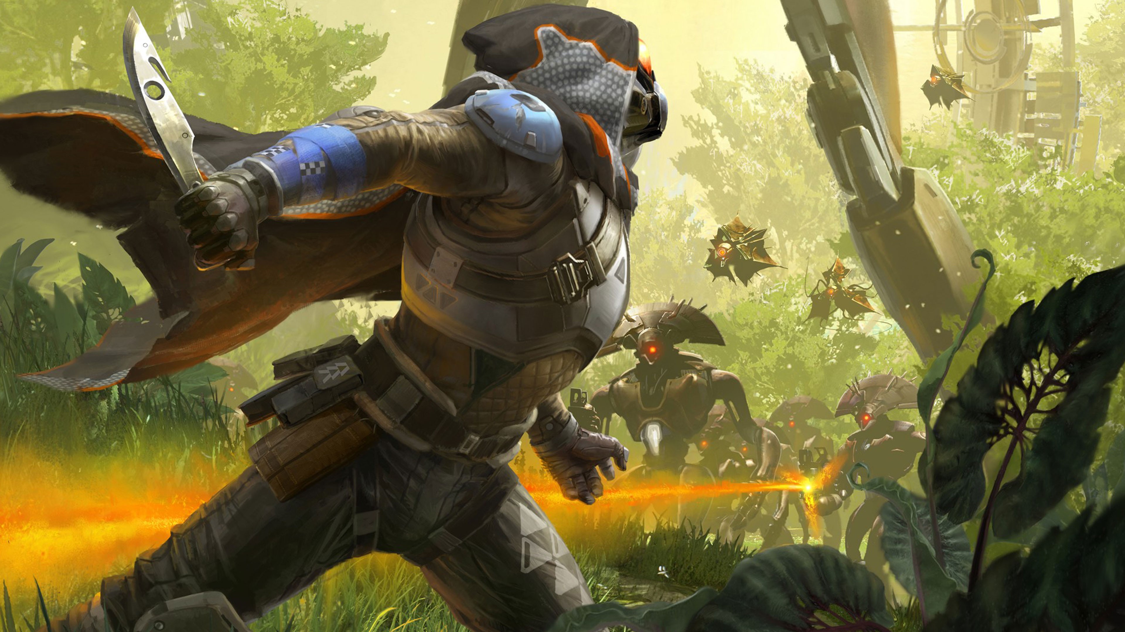 Destiny Guardian fighting Hive creatures in a forest HD Wallpaper
