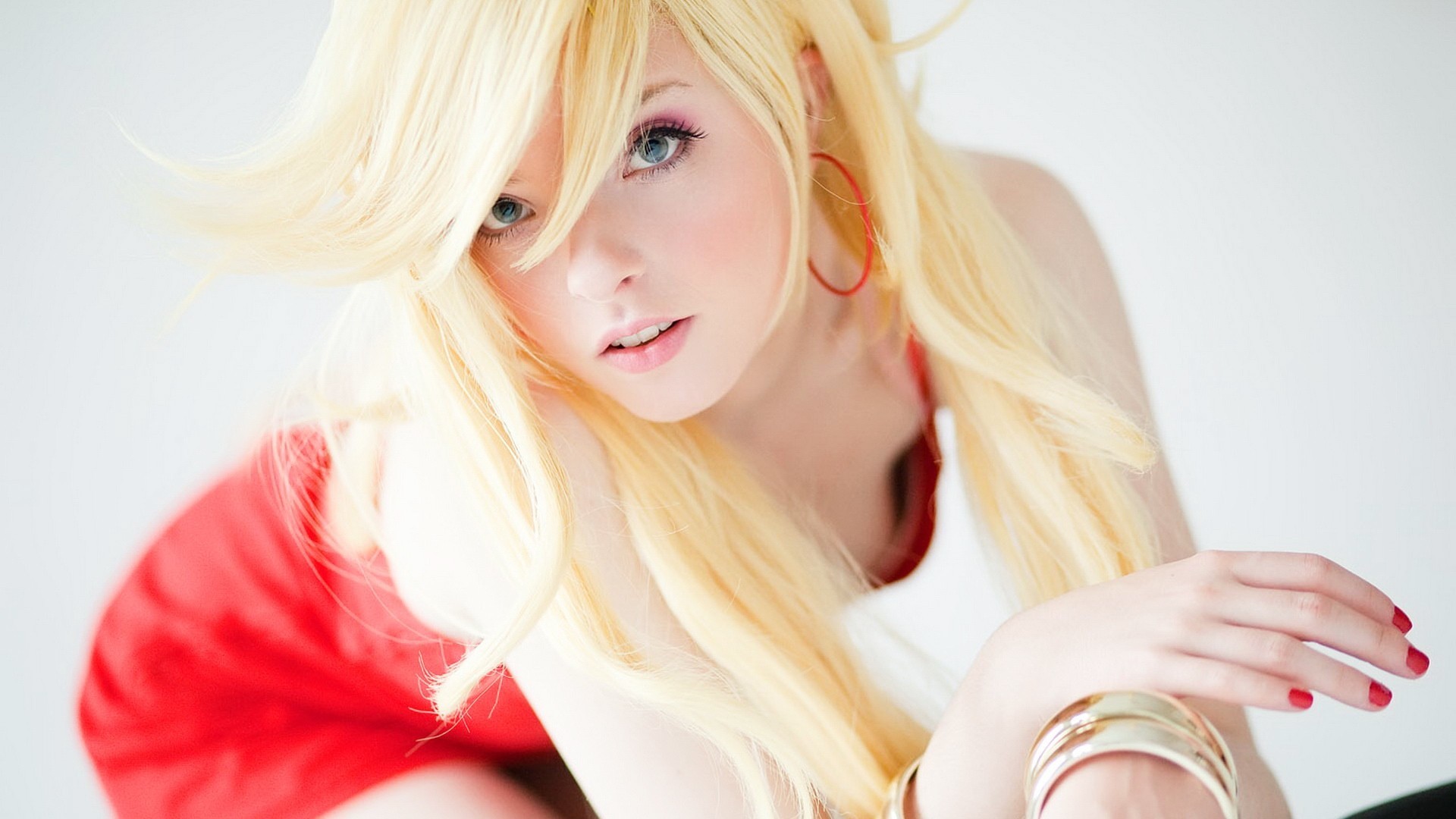 Anarchy Panty cosplay with blonde hair and red dress HD Wallpaper