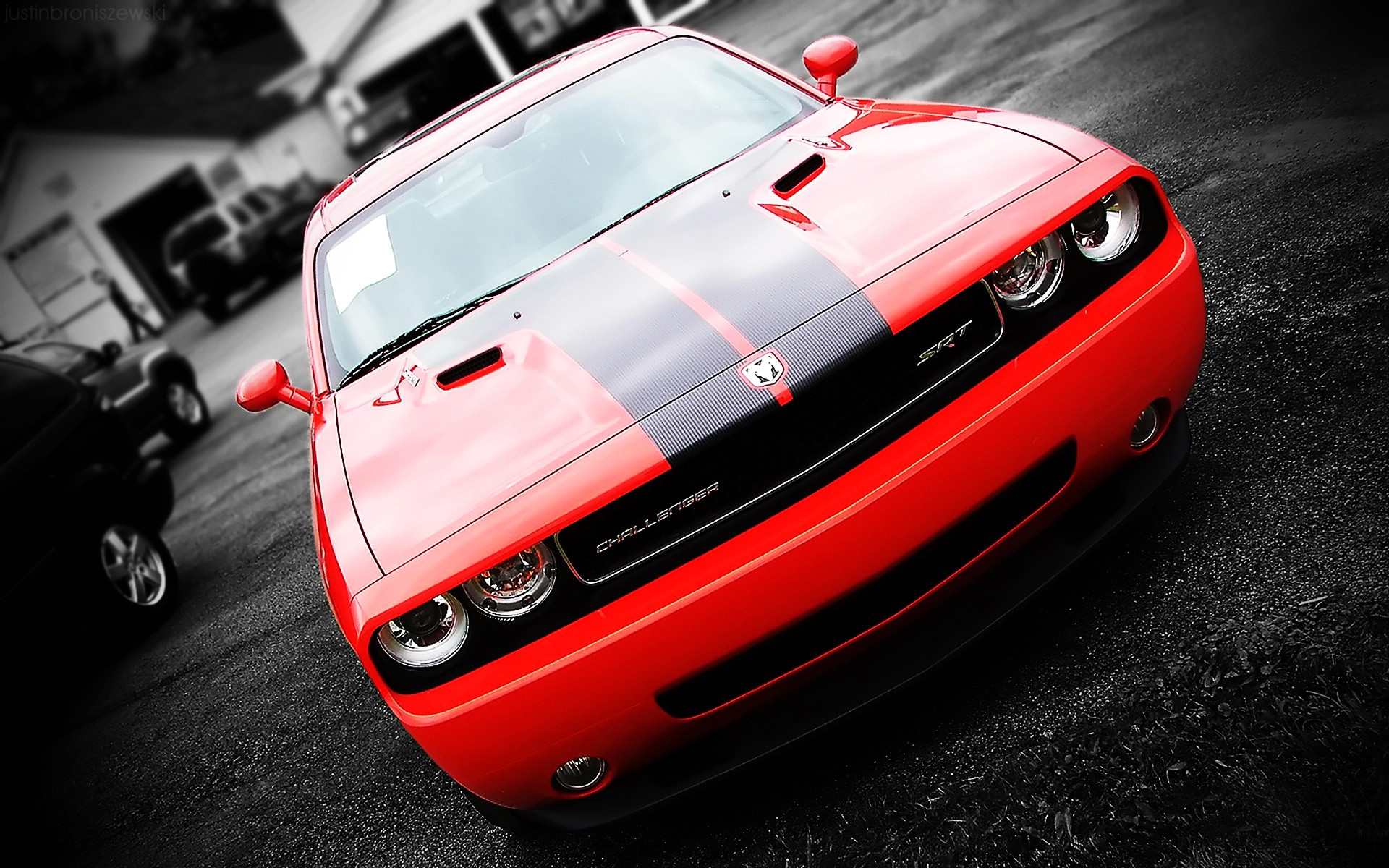 Red Dodge Challenger SRT with Black Stripes HD Wallpaper