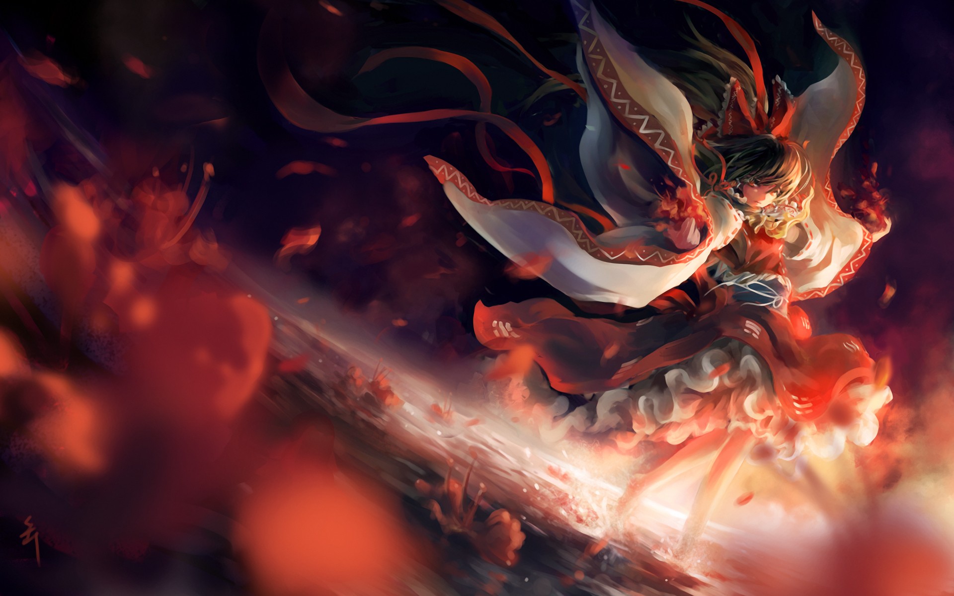 Hakurei Reimu from Touhou in a red dress HD Wallpaper