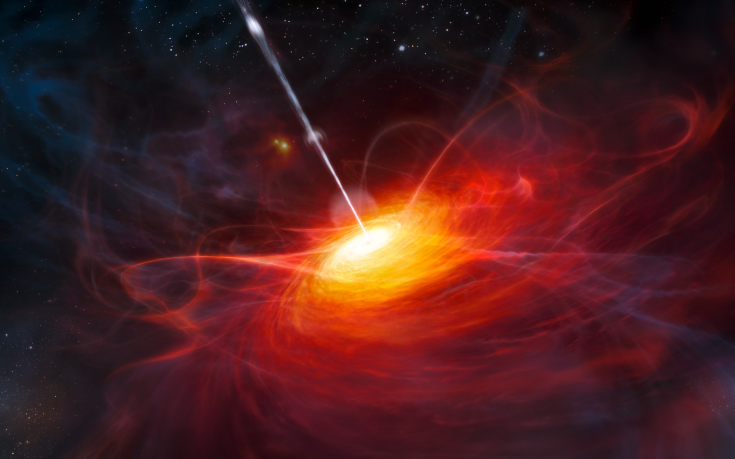 Digital art of a black hole with a jet HD Wallpaper
