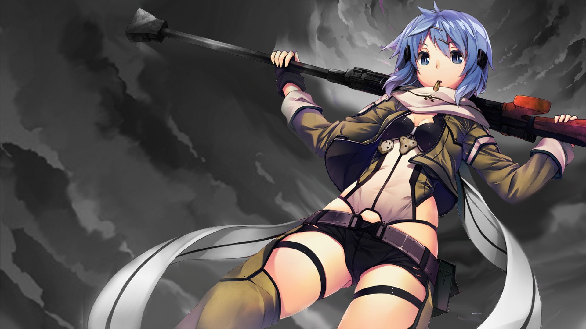 Asada Shino with a sniper rifle from Sword Art Online HD Wallpaper