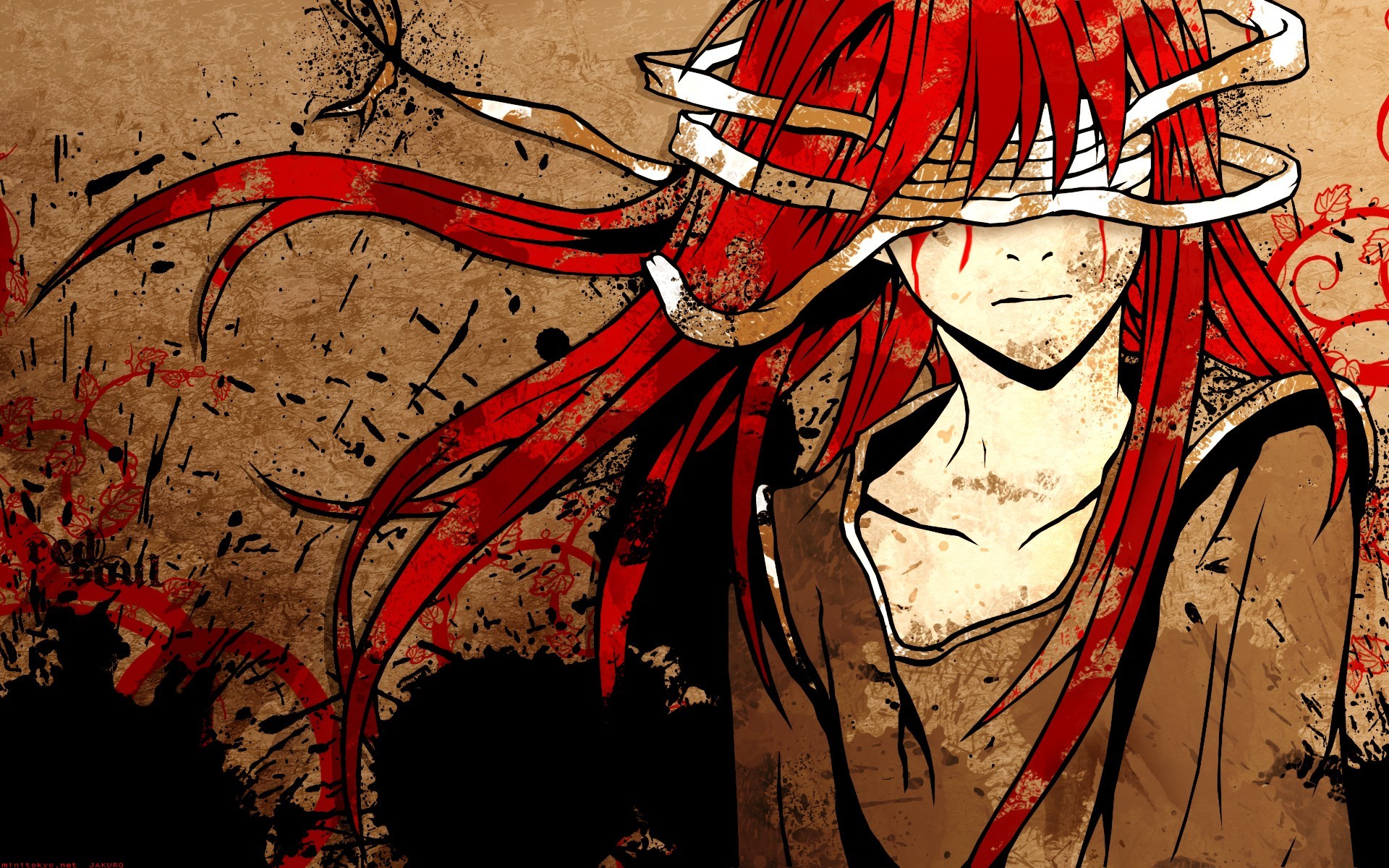 Anime girl with red hair and blindfold HD Wallpaper