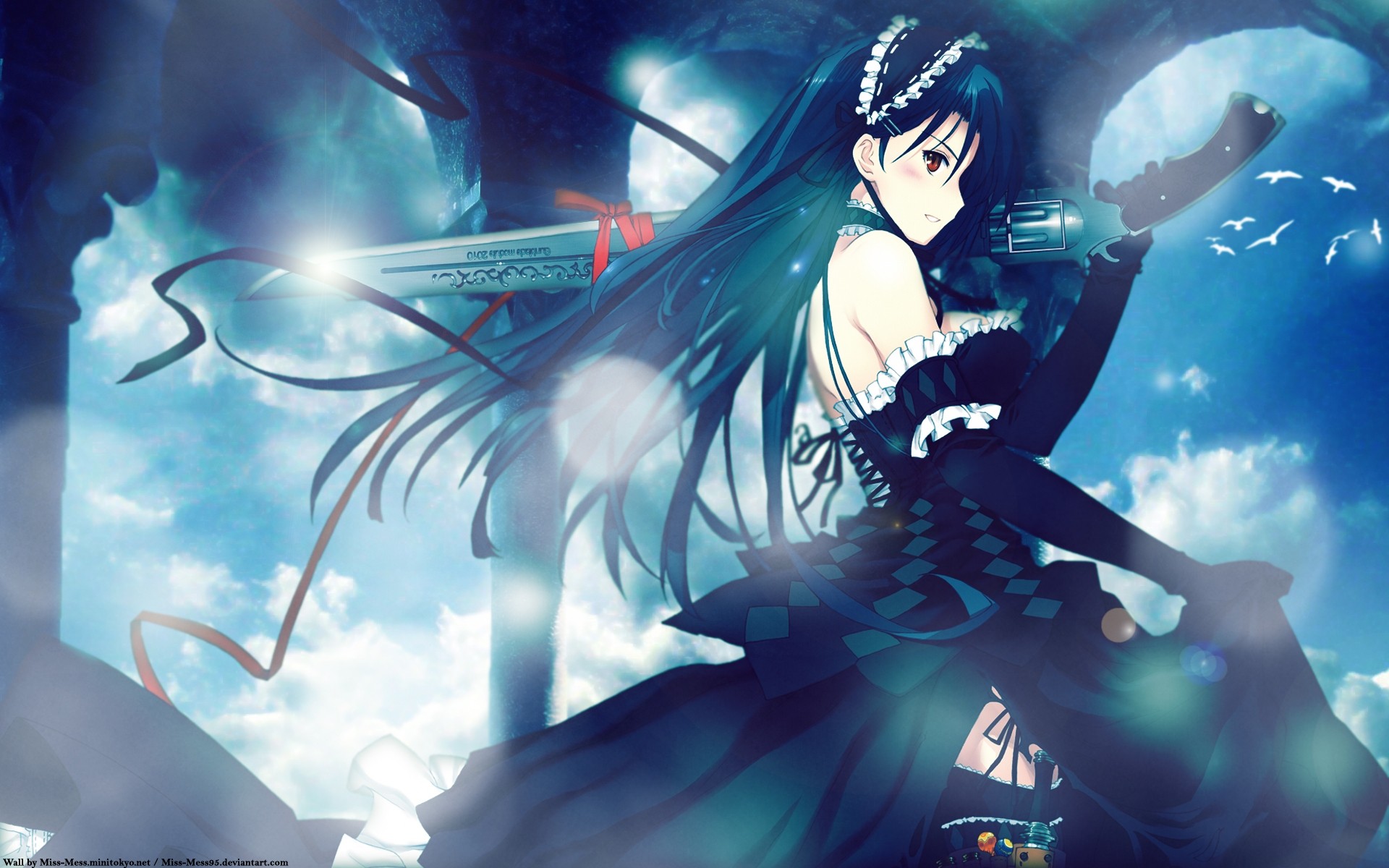 Anime girl with gunblade and sword HD Wallpaper