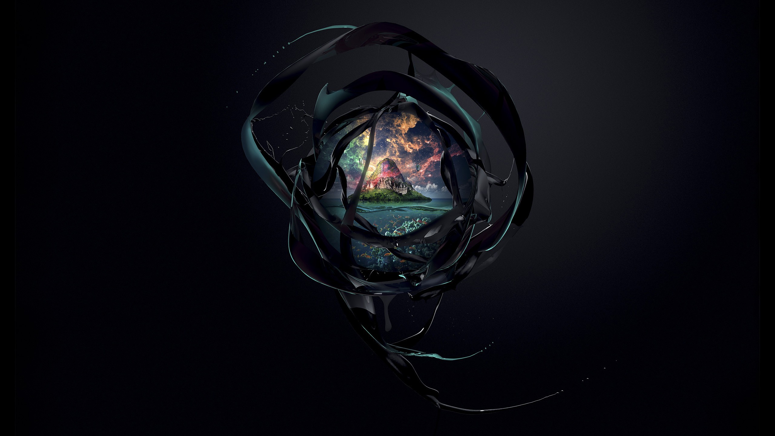 Abstract artwork with a fantasy island inside HD Wallpaper