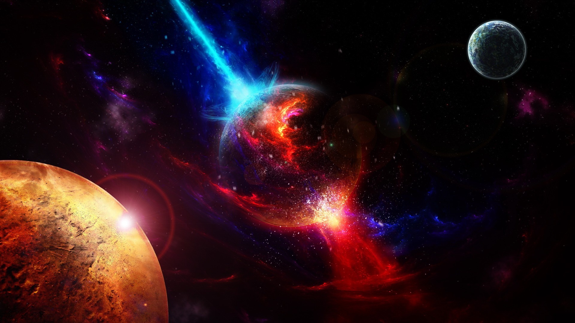 Space art with planets and nebulae HD Wallpaper