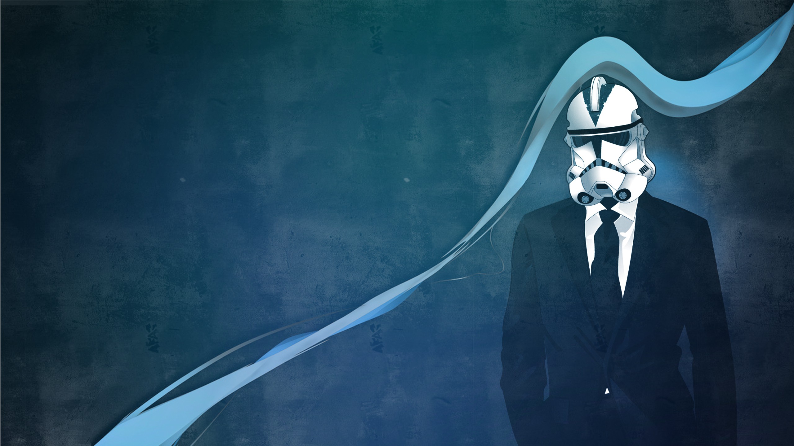 Stormtrooper in a suit with blue abstract lines HD Wallpaper