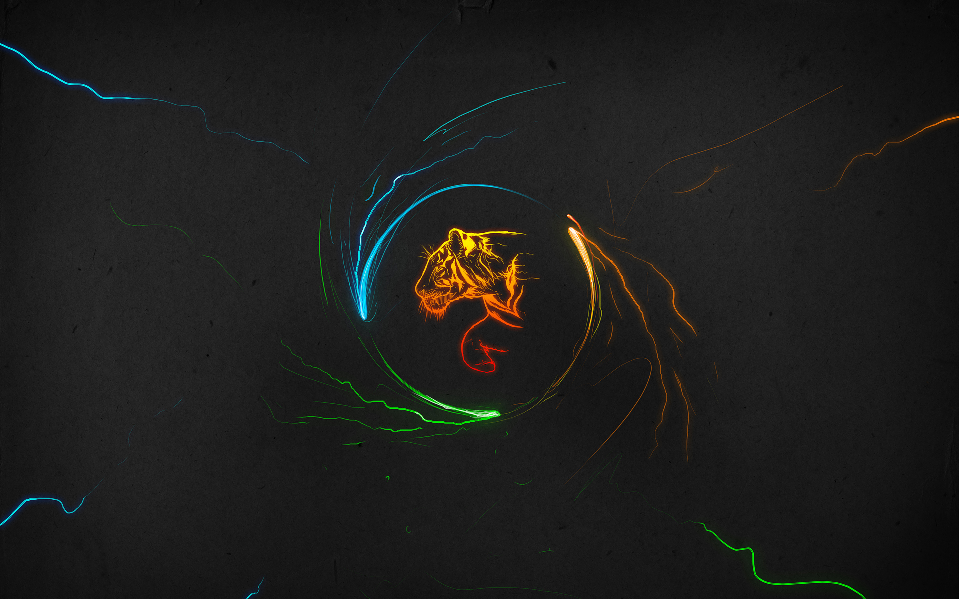 Tiger made of colorful light trails on a dark background HD Wallpaper
