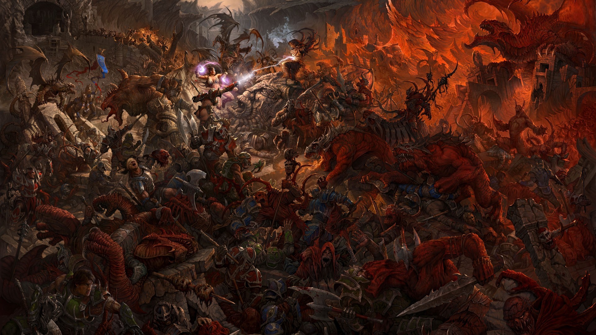 Warhammer battle between demons and soldiers HD Wallpaper