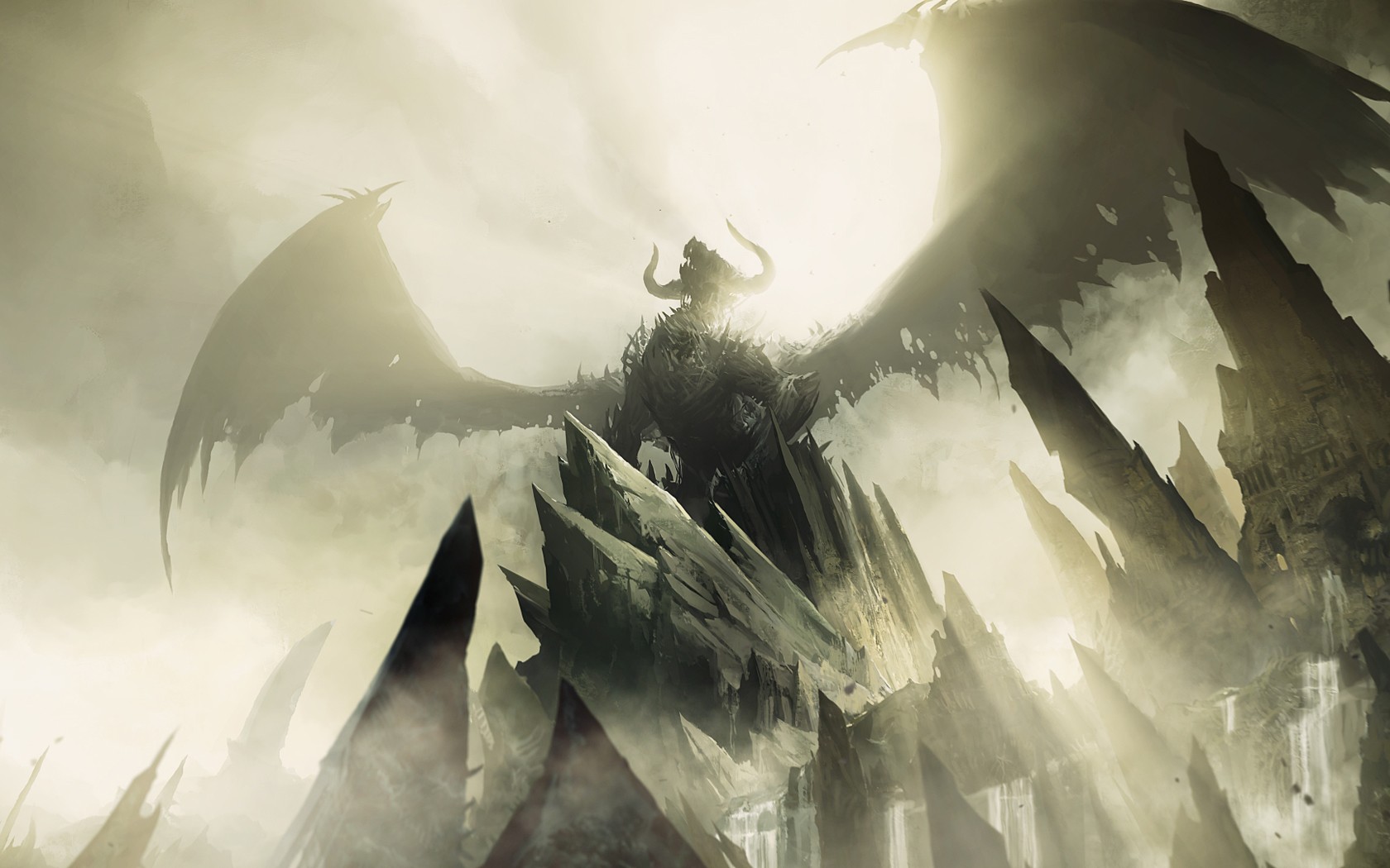 Fantasy Dragon on Jagged Rocks HD Wallpaper