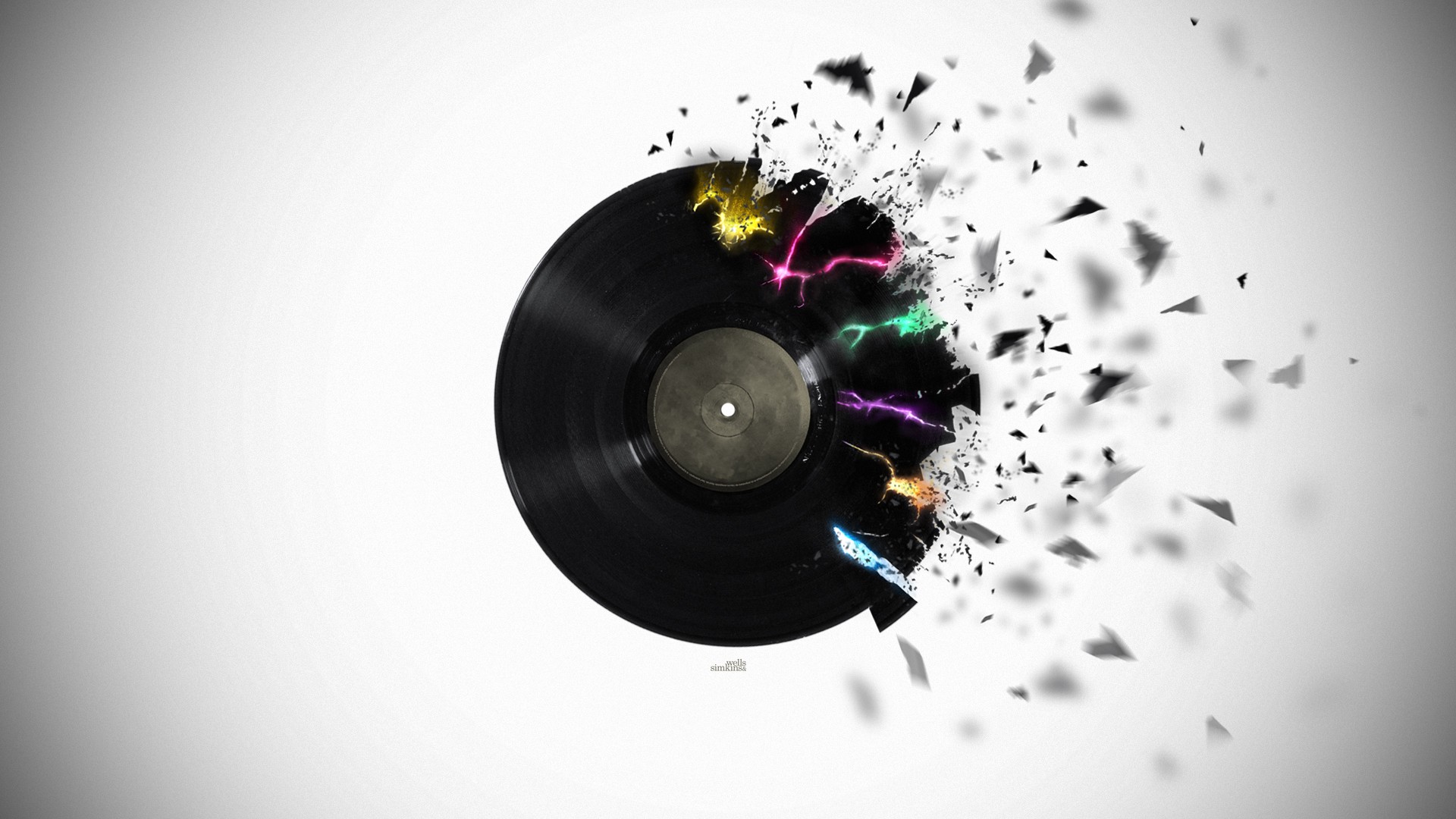 Exploding Vinyl Record with Colorful Lightning HD Wallpaper