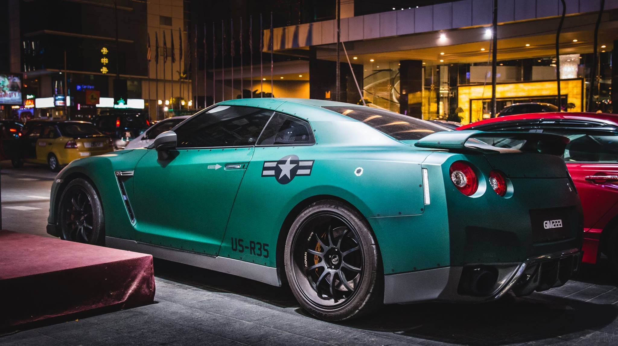 Green Nissan GT-R with US Air Force livery HD Wallpaper