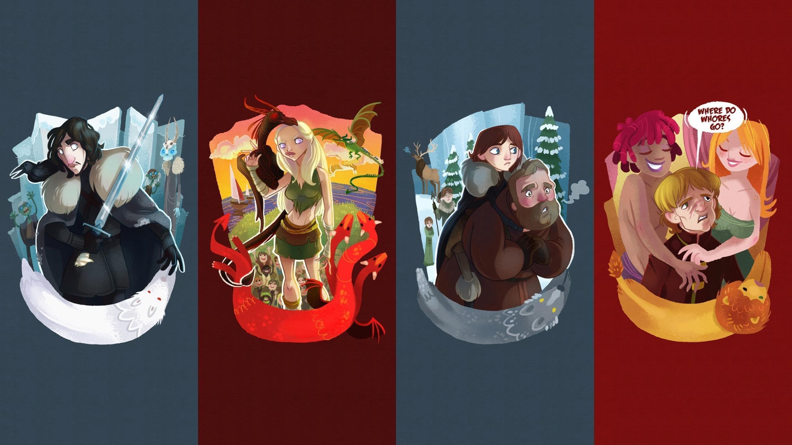 Game of Thrones characters in a humorous collage artwork HD Wallpaper