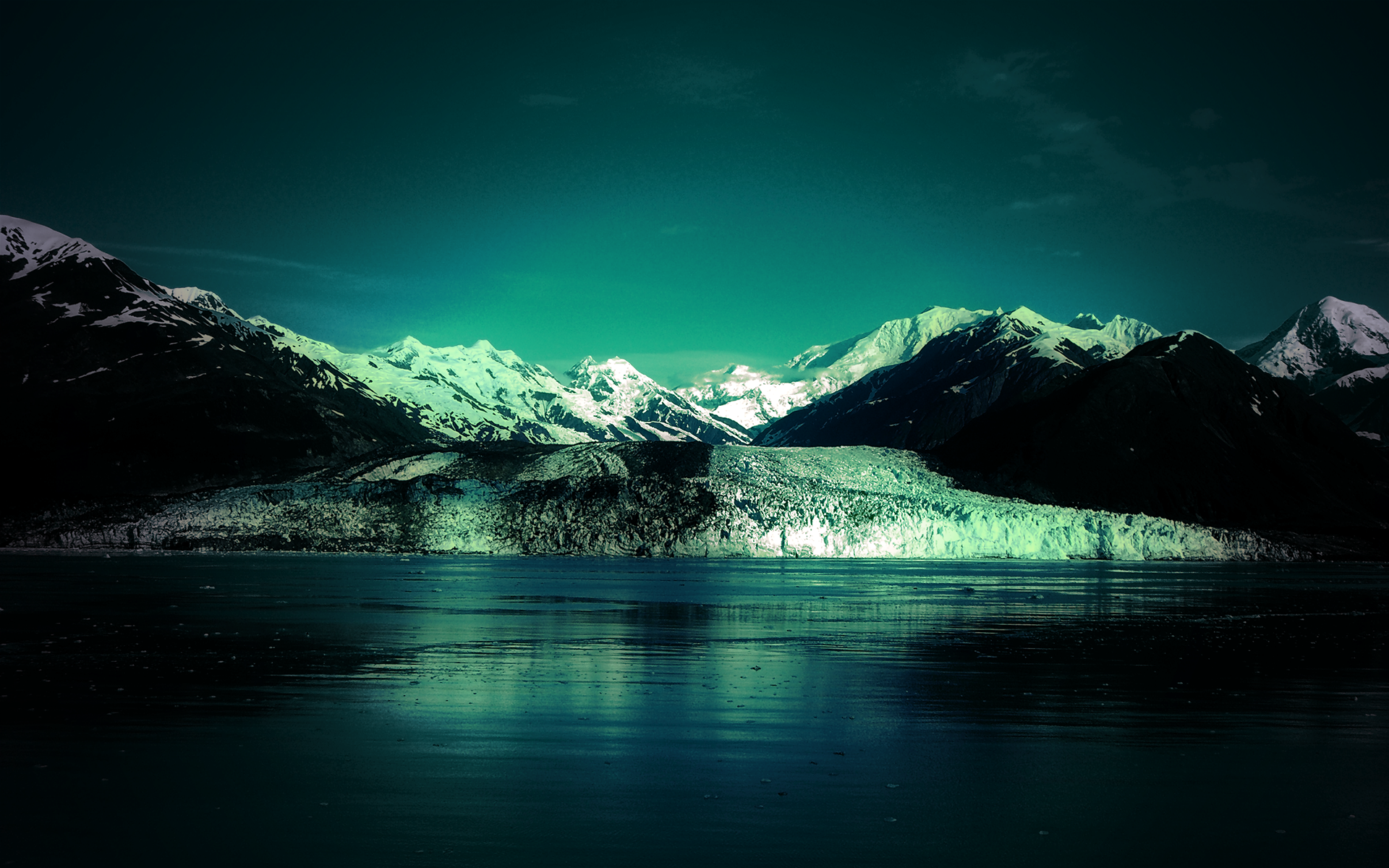 Glacier and snow-capped mountains reflected in water HD Wallpaper