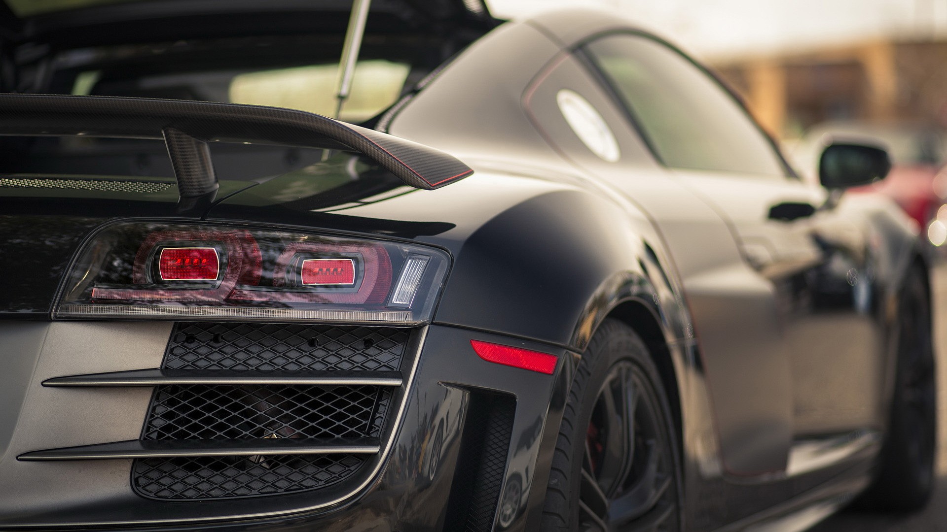 Black Audi R8 sports car rear view HD Wallpaper