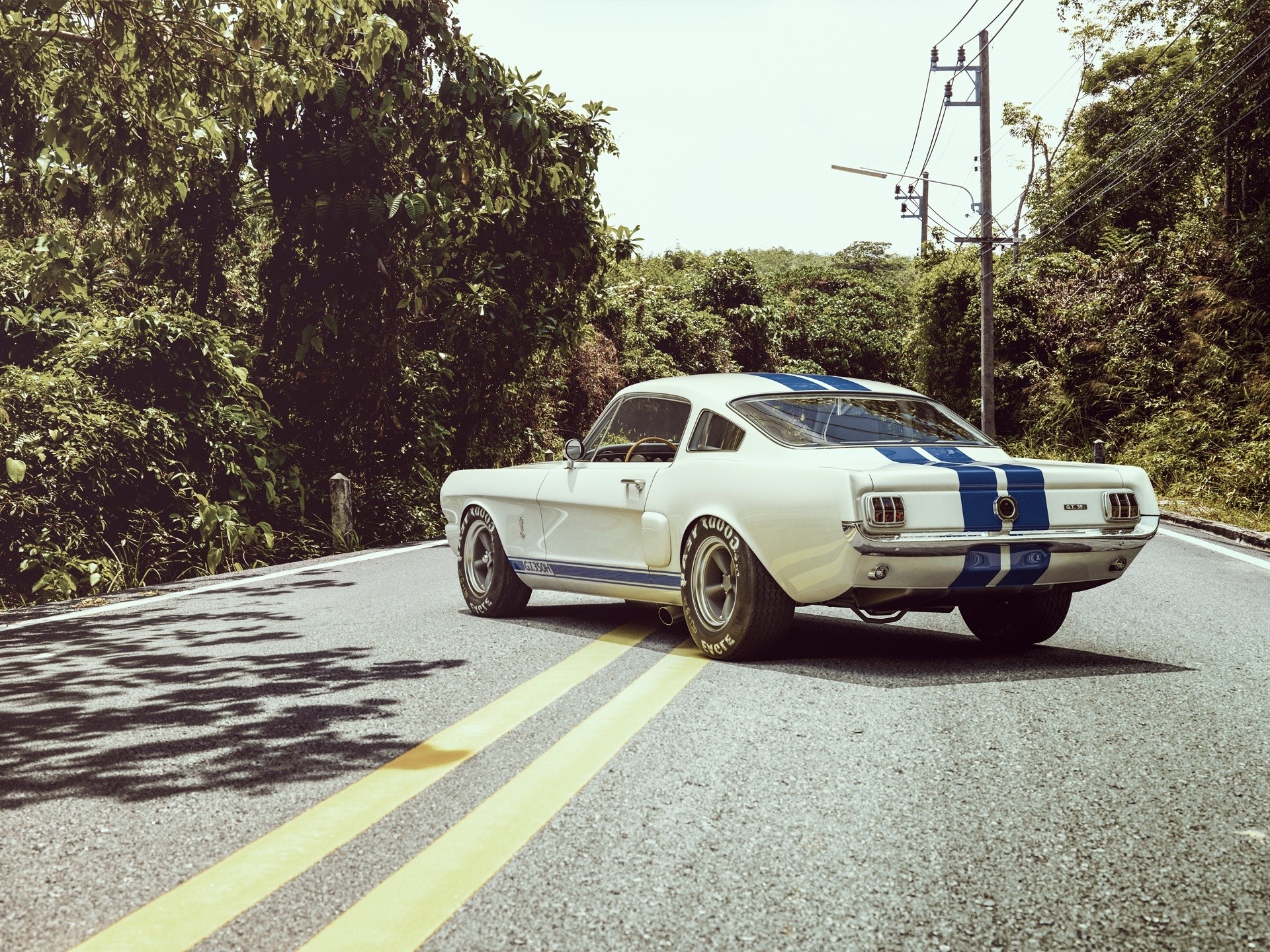White Ford Mustang Shelby GT500 on a Road HD Wallpaper
