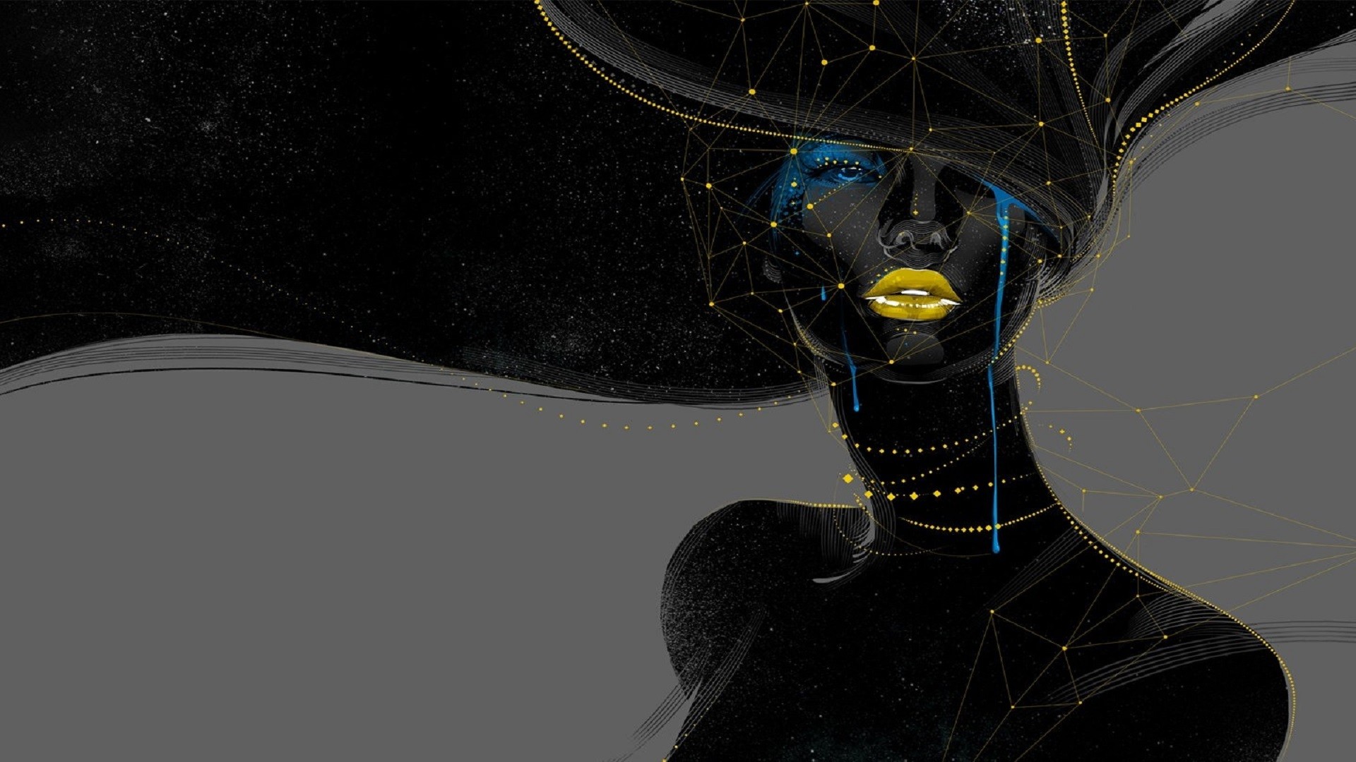 Abstract woman with geometric patterns and blue tears HD Wallpaper