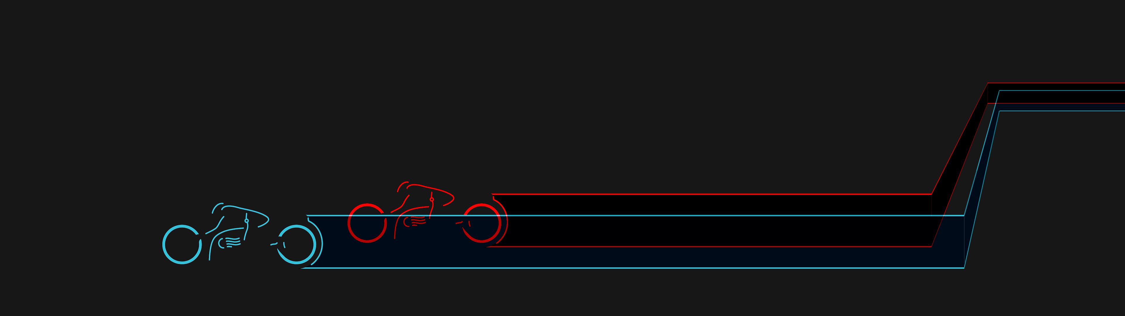 Tron Light Cycles racing on dark background HD Wallpaper