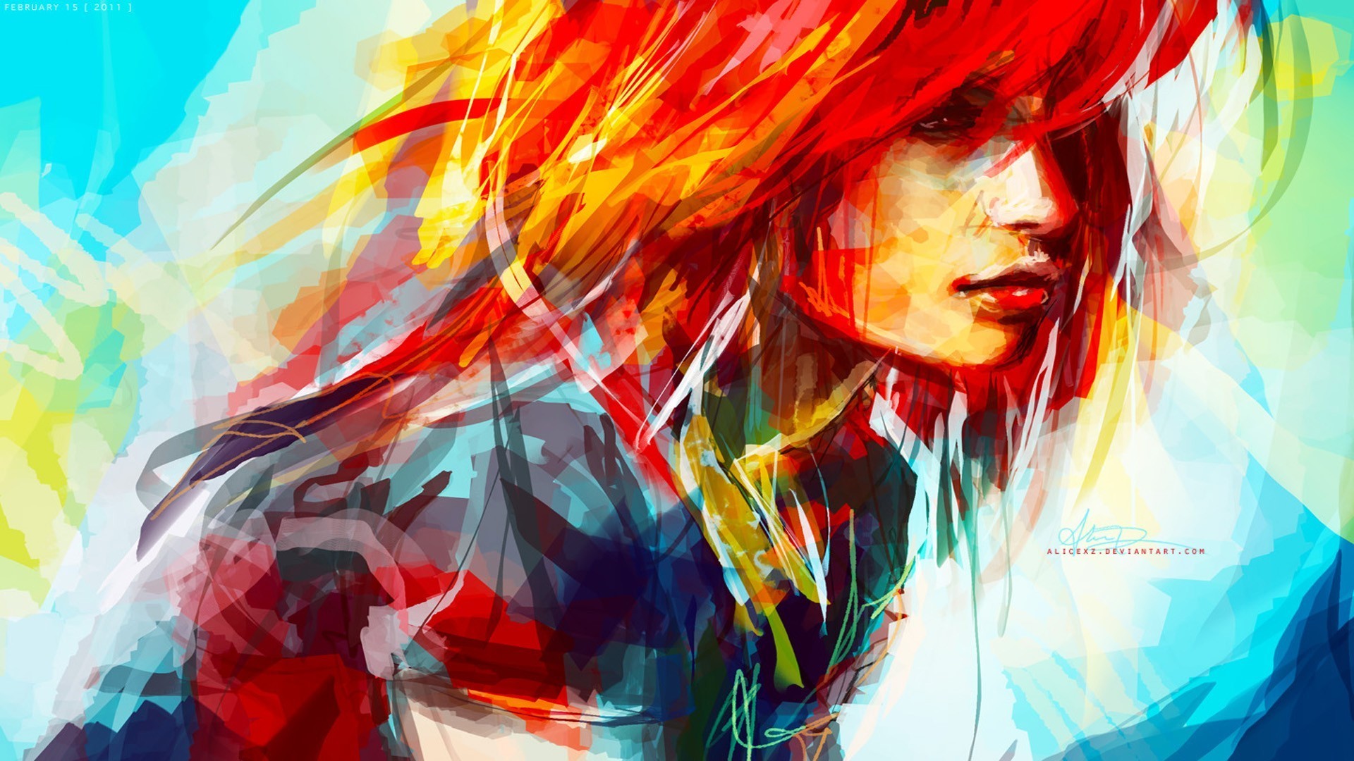 Artwork of a woman with red hair HD Wallpaper