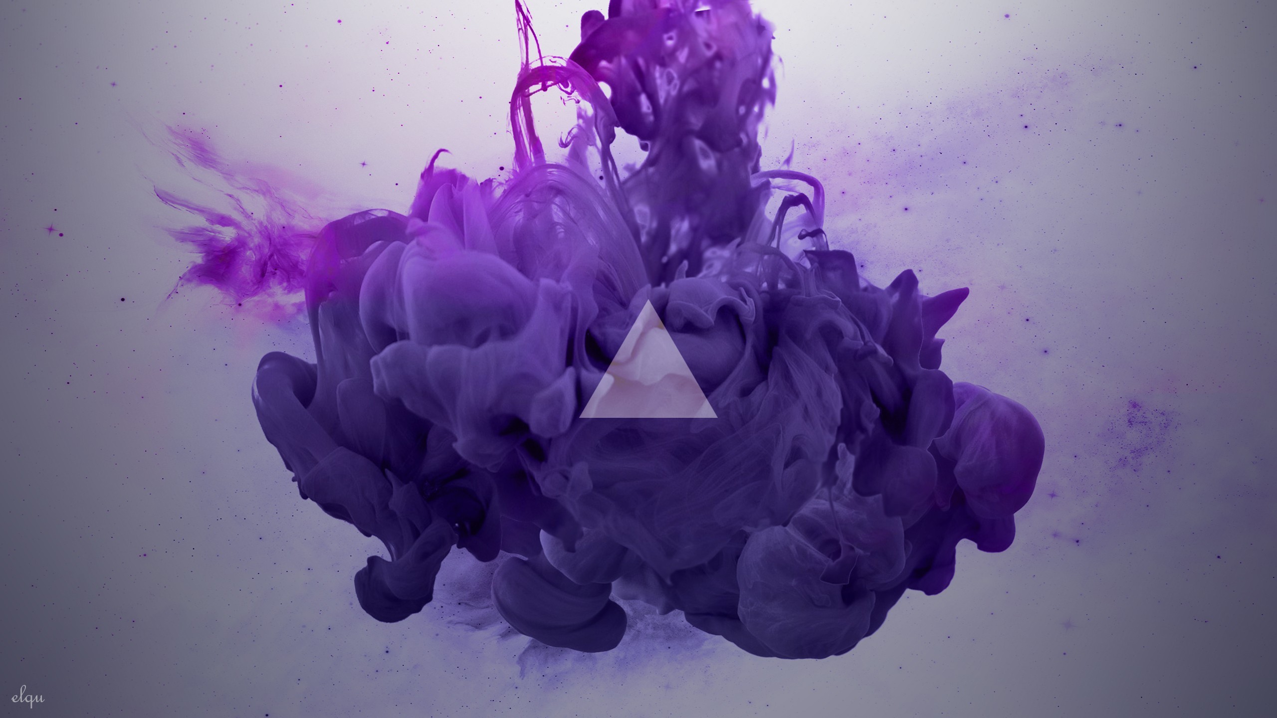 Abstract purple ink splash with a triangle overlay HD Wallpaper
