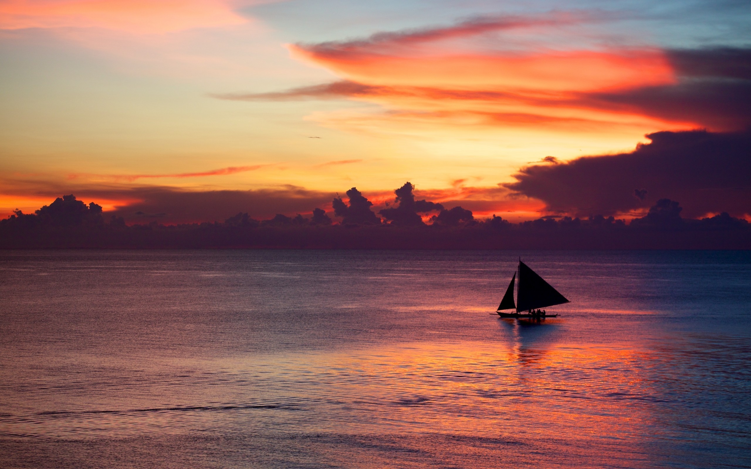 Sailboat on the sea at sunset HD Wallpaper