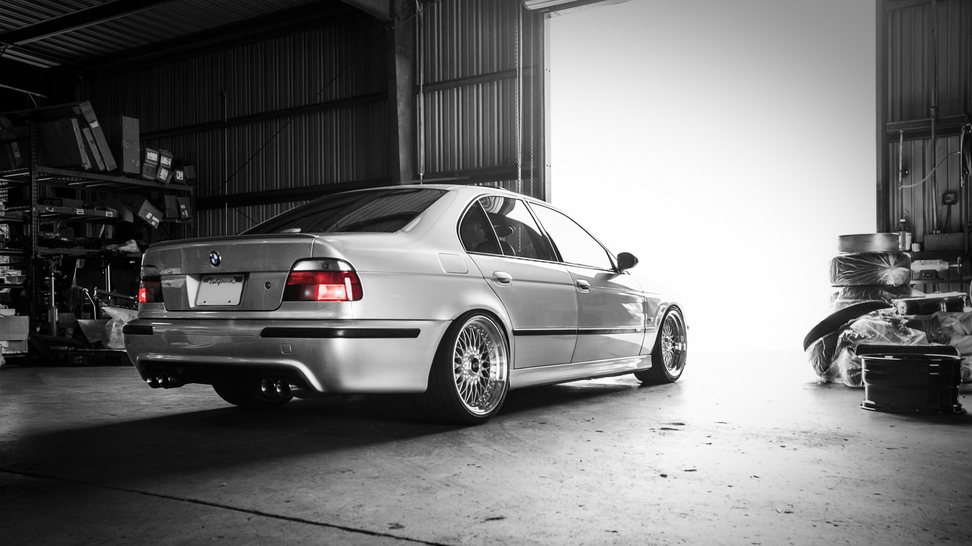Silver BMW car in a garage HD Wallpaper