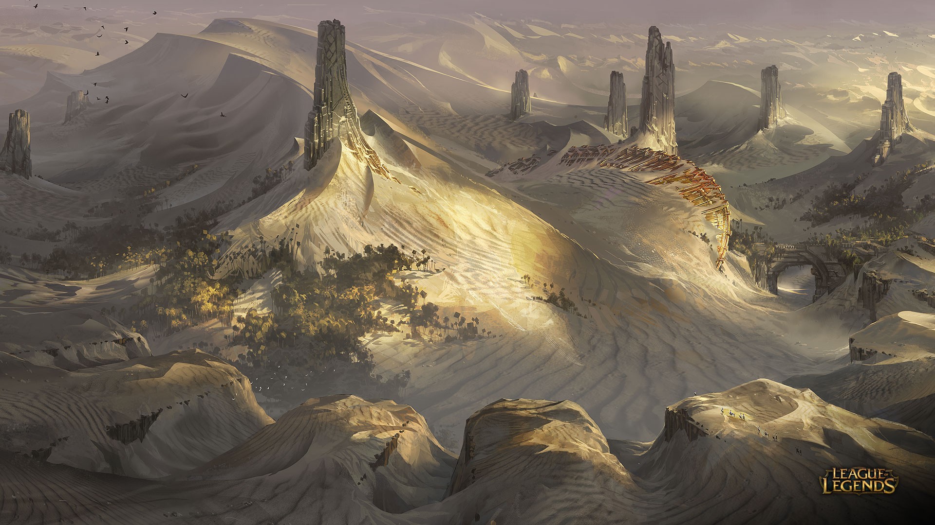 League of Legends desert landscape with ancient ruins HD Wallpaper