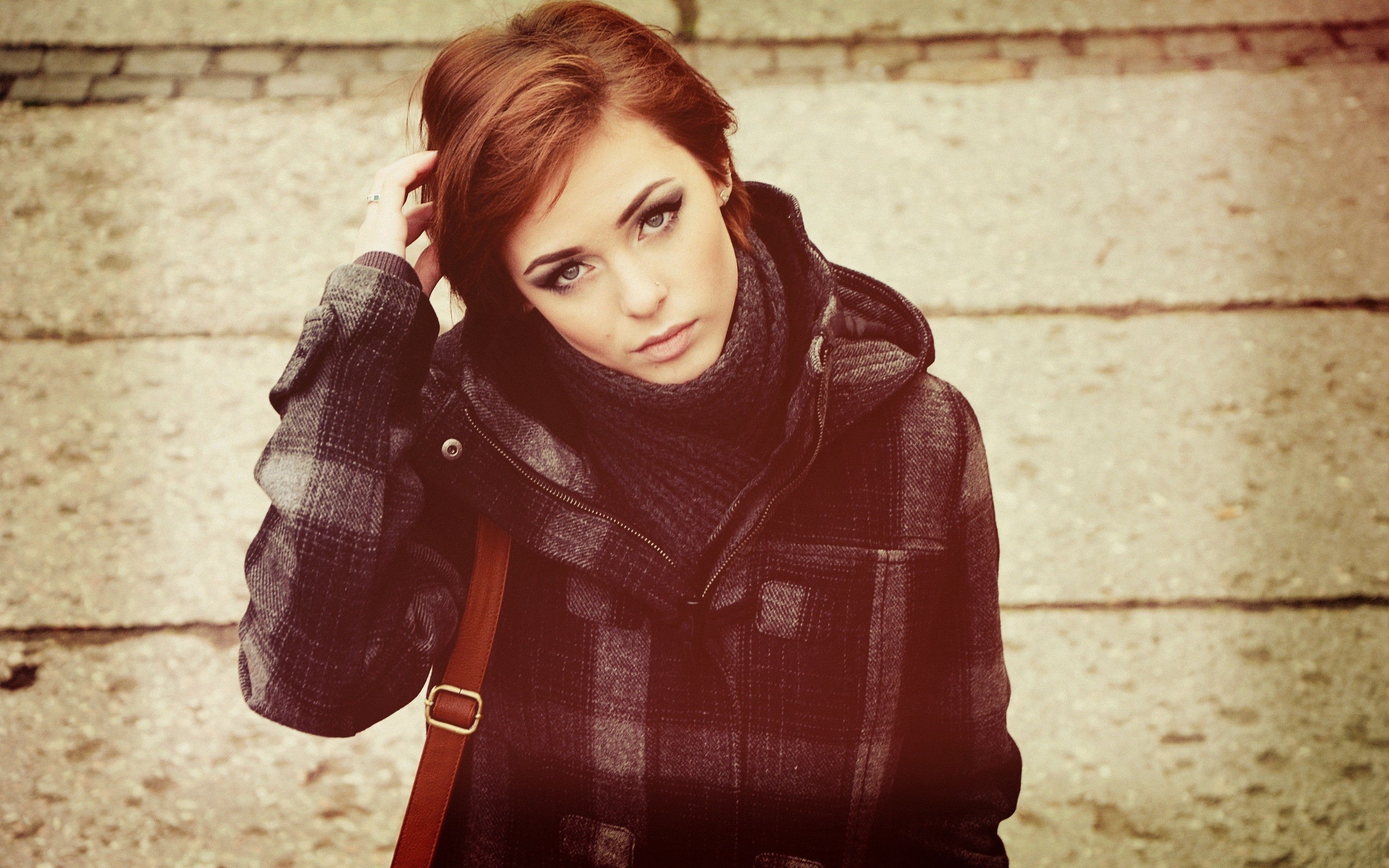 Lana Branishti in a Plaid Coat Outdoors HD Wallpaper