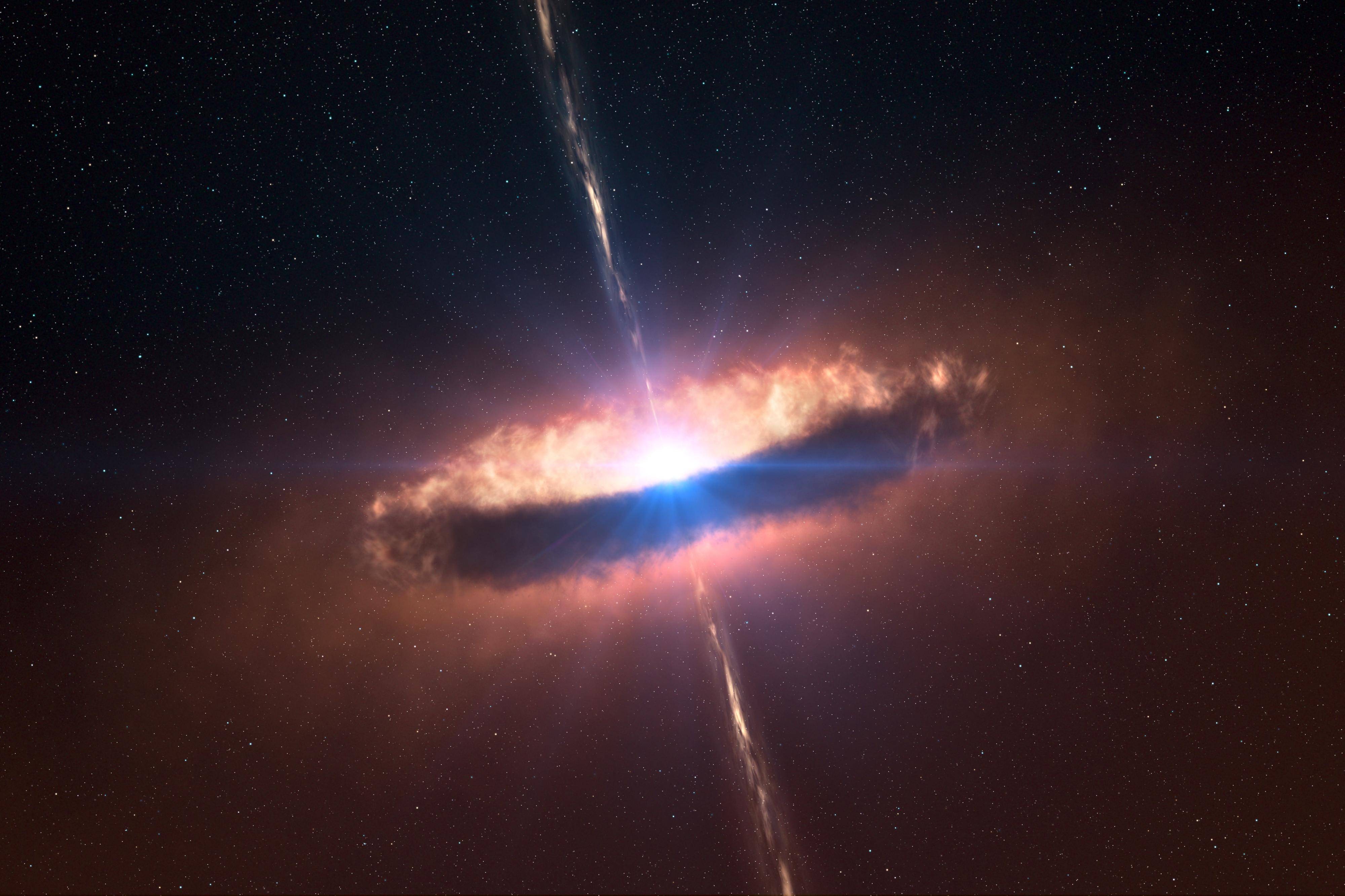 Quasar with accretion disk and jets in space HD Wallpaper